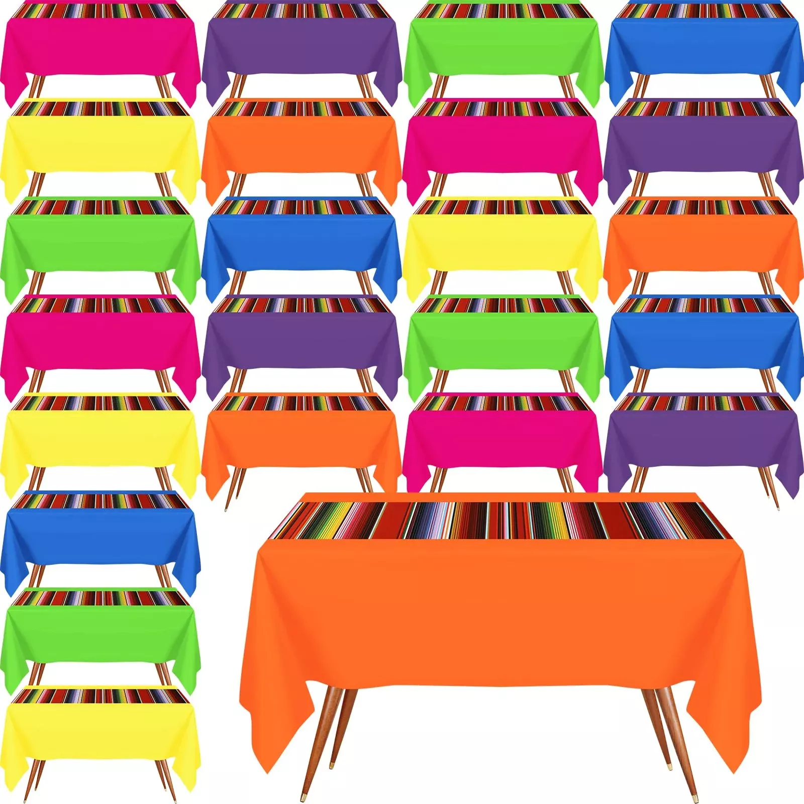 Hosuly Mexican Theme Plastic Tablecloths 54" x 108" Pure With Stripe