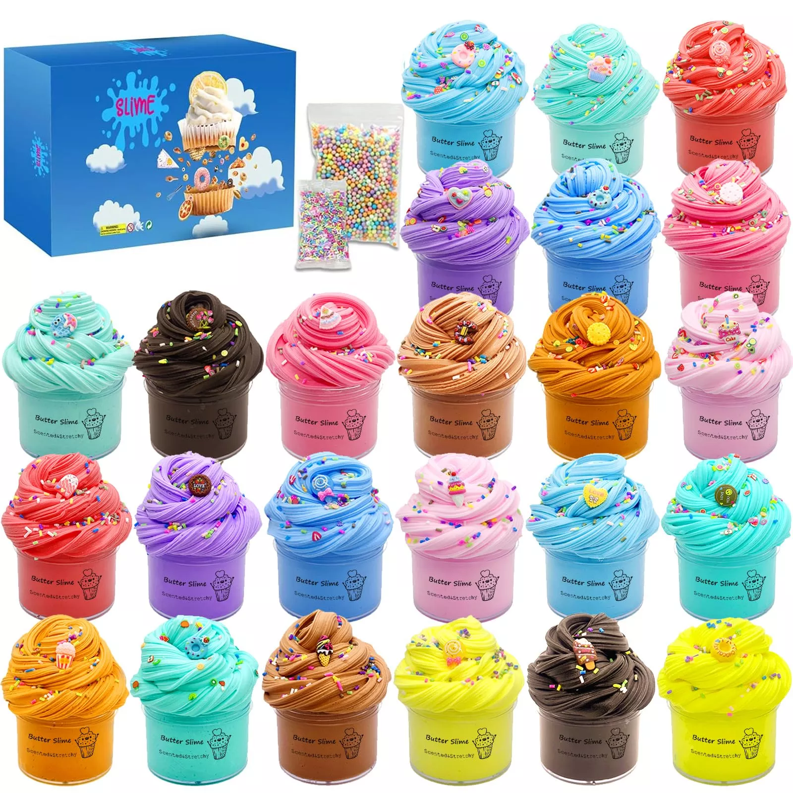 HPLTLKY 24 Pack Butter Slime Kit - Non-Sticky, Macaroon