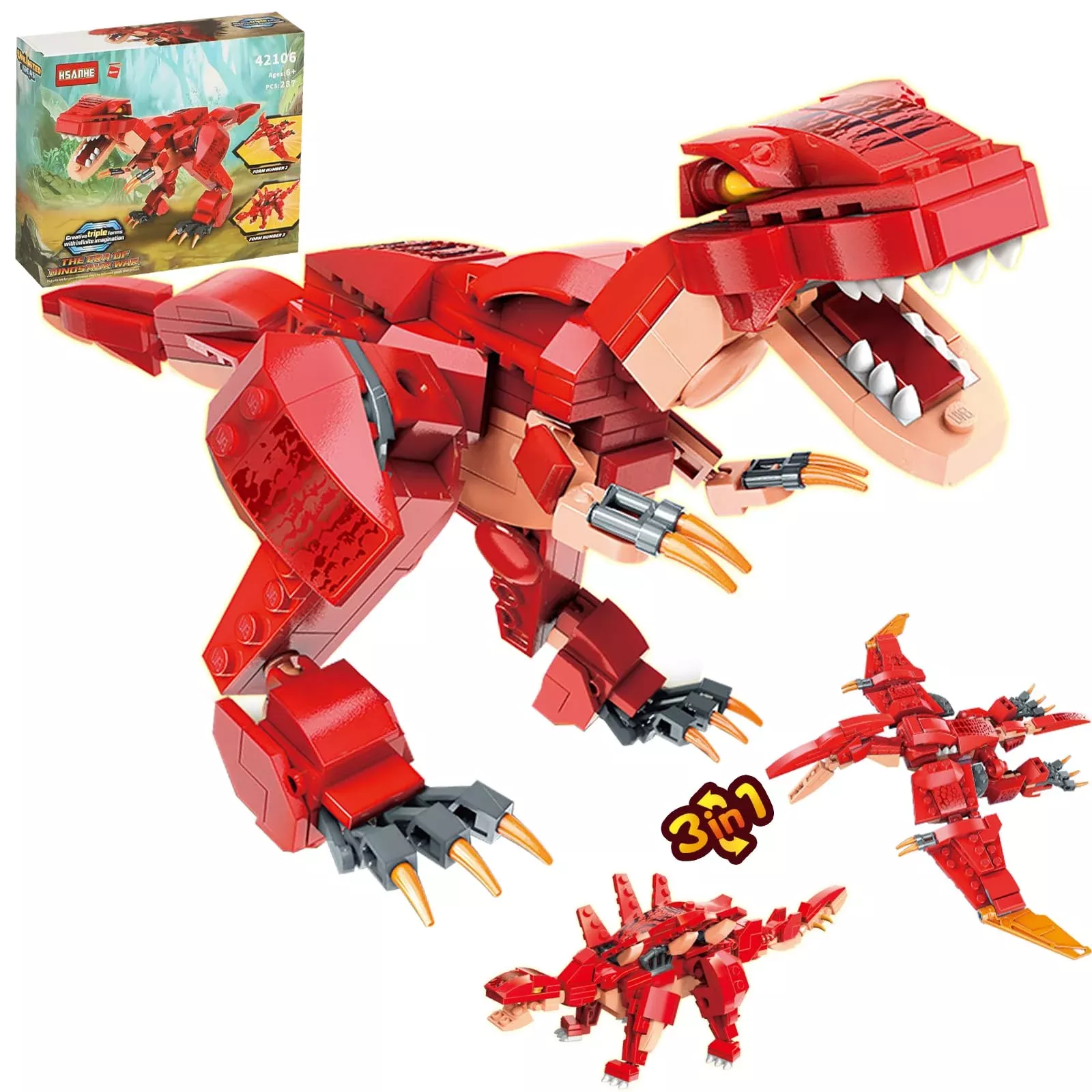 HSANHE Dinosaur Building Blocks Set, 287Pcs, Medium, Dinosaur-1