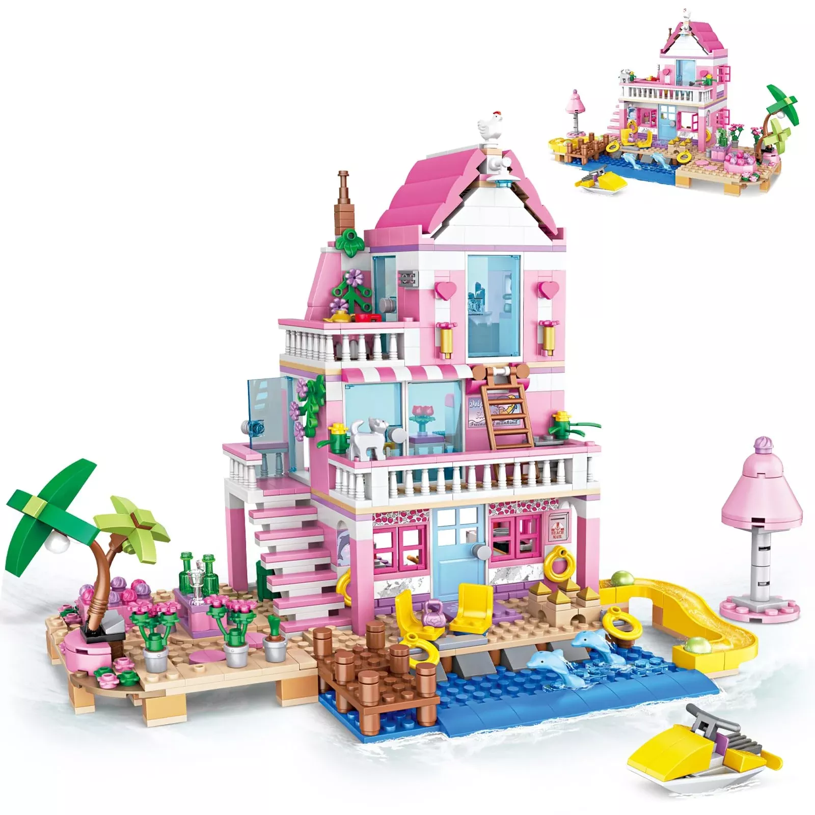 HSANHE Villa Cabin Building Set, 13x11x11 Inches, Pink,