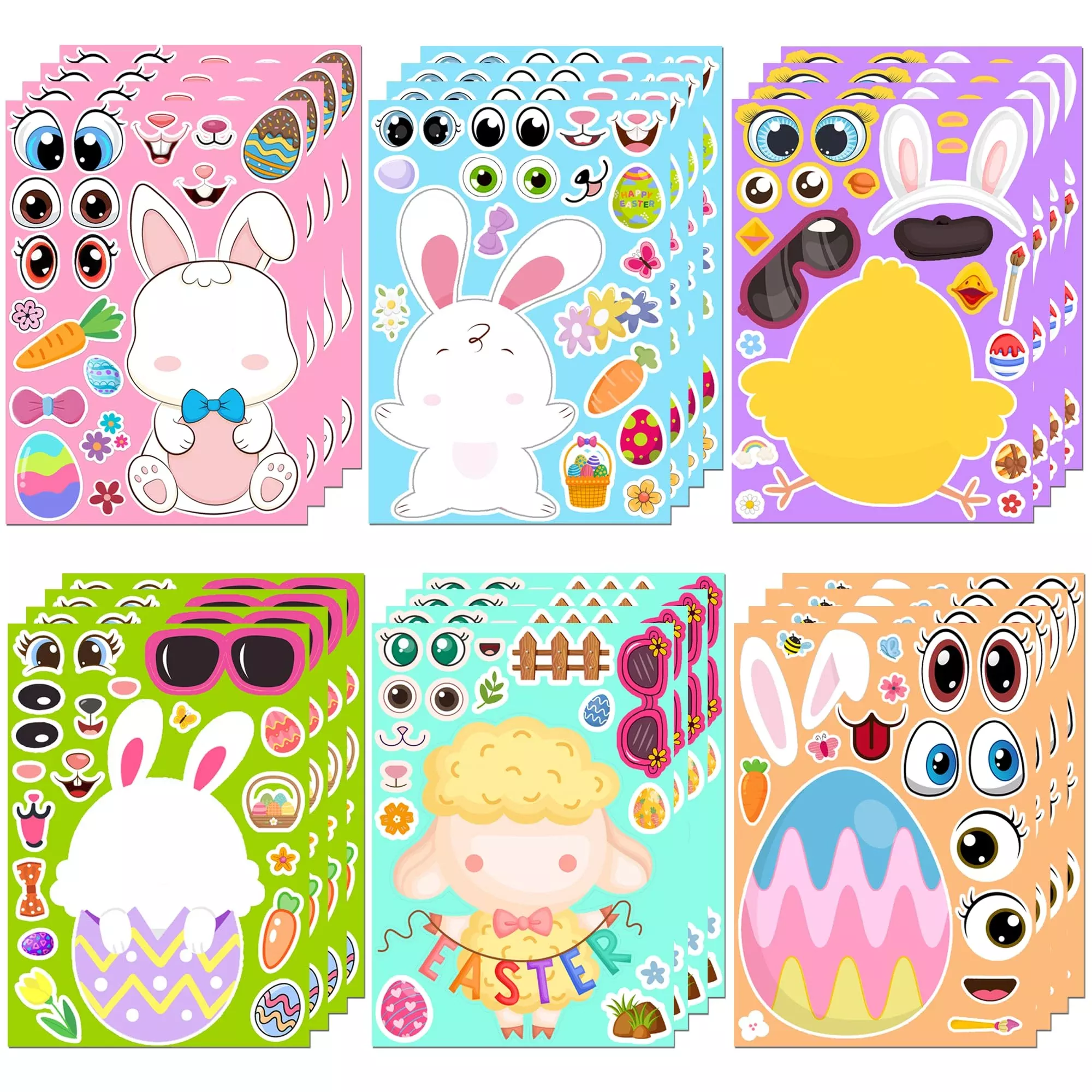 HSHFAMIIY Easter DIY Sticker Set, 24 Sheets, Multicolor