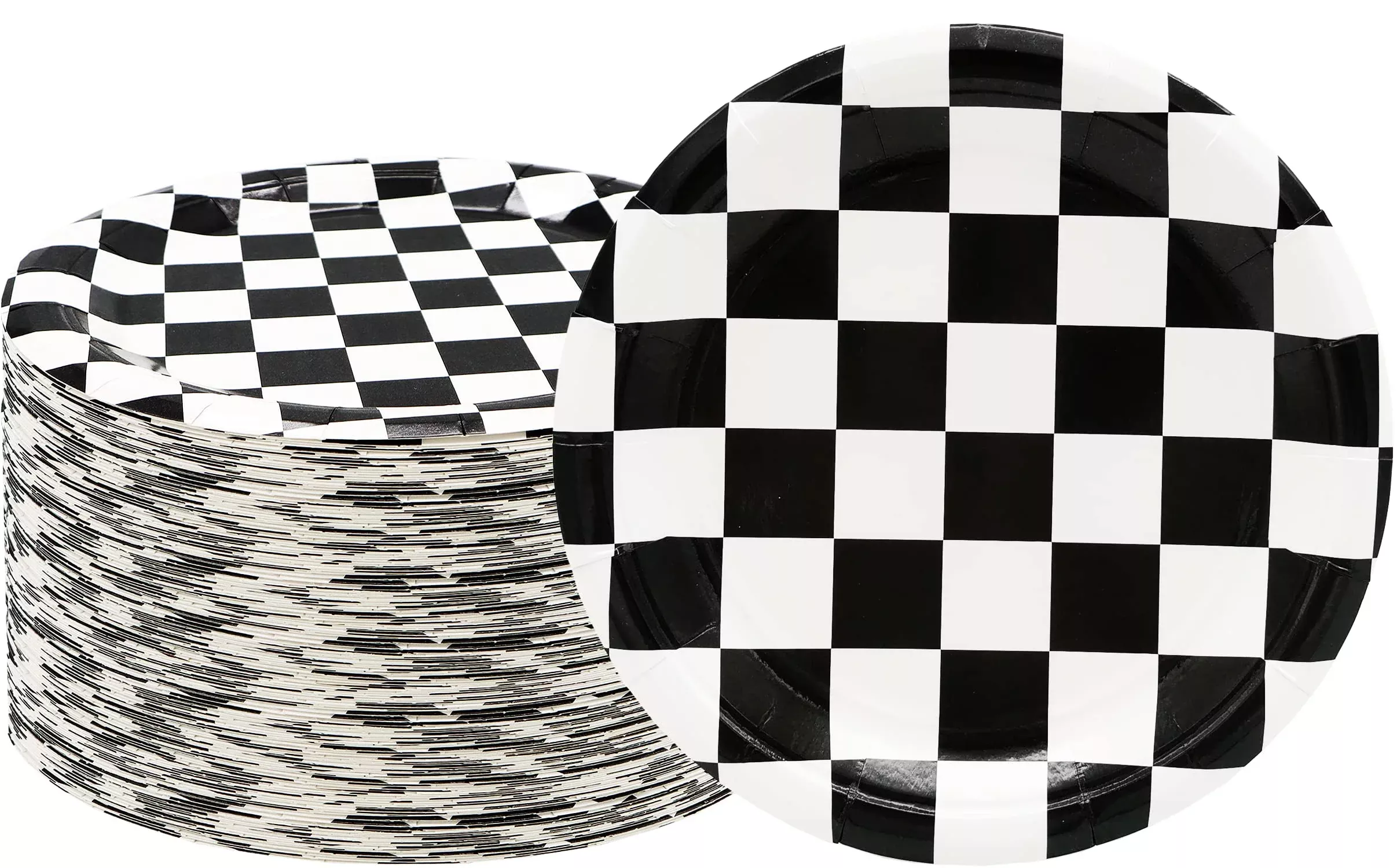 HSPAIDYP 7" Black White Checkered Paper Plates, 40 Pcs,