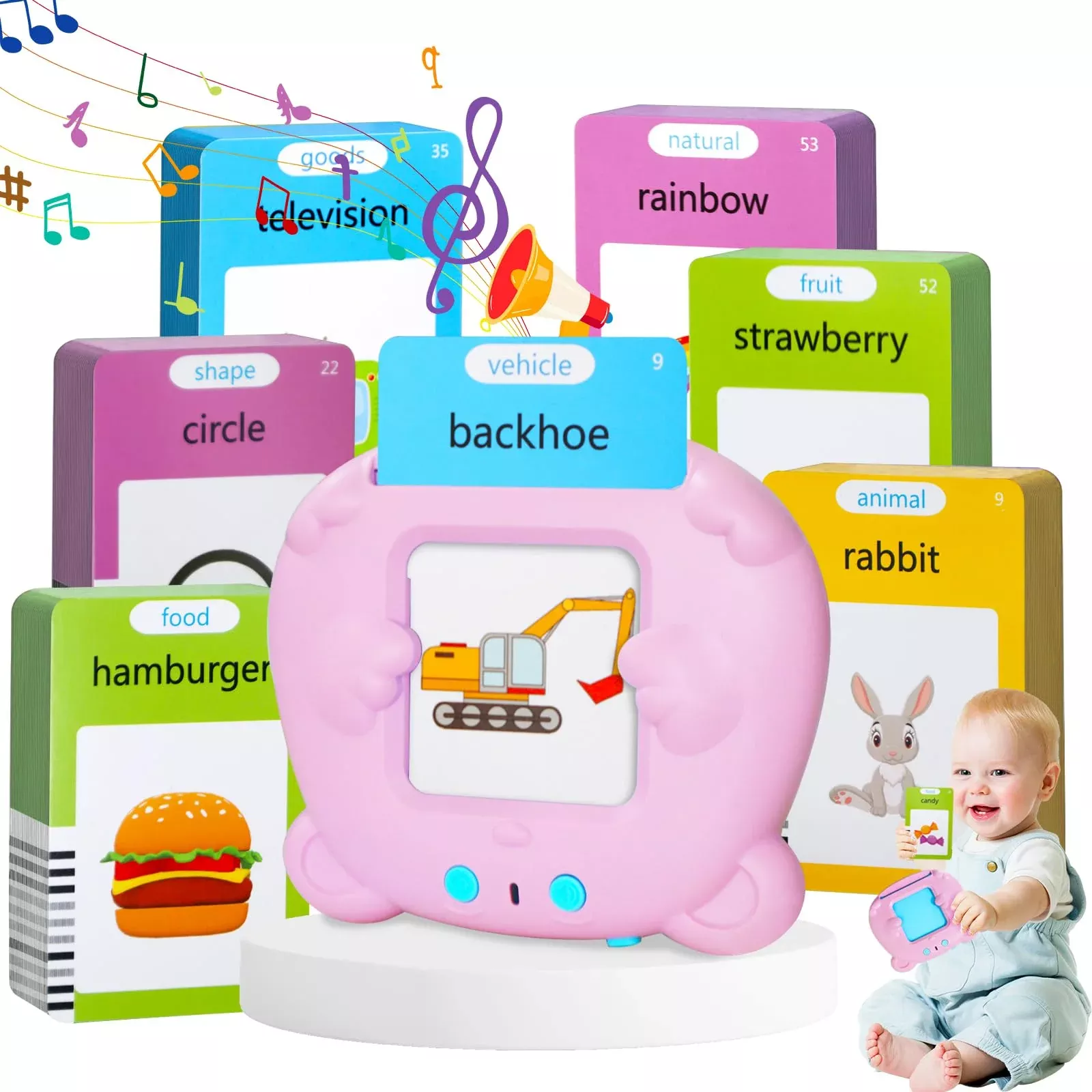 Hsxfl Flash Cards for Toddlers - USB Rechargeable, Pink, 112 Cards