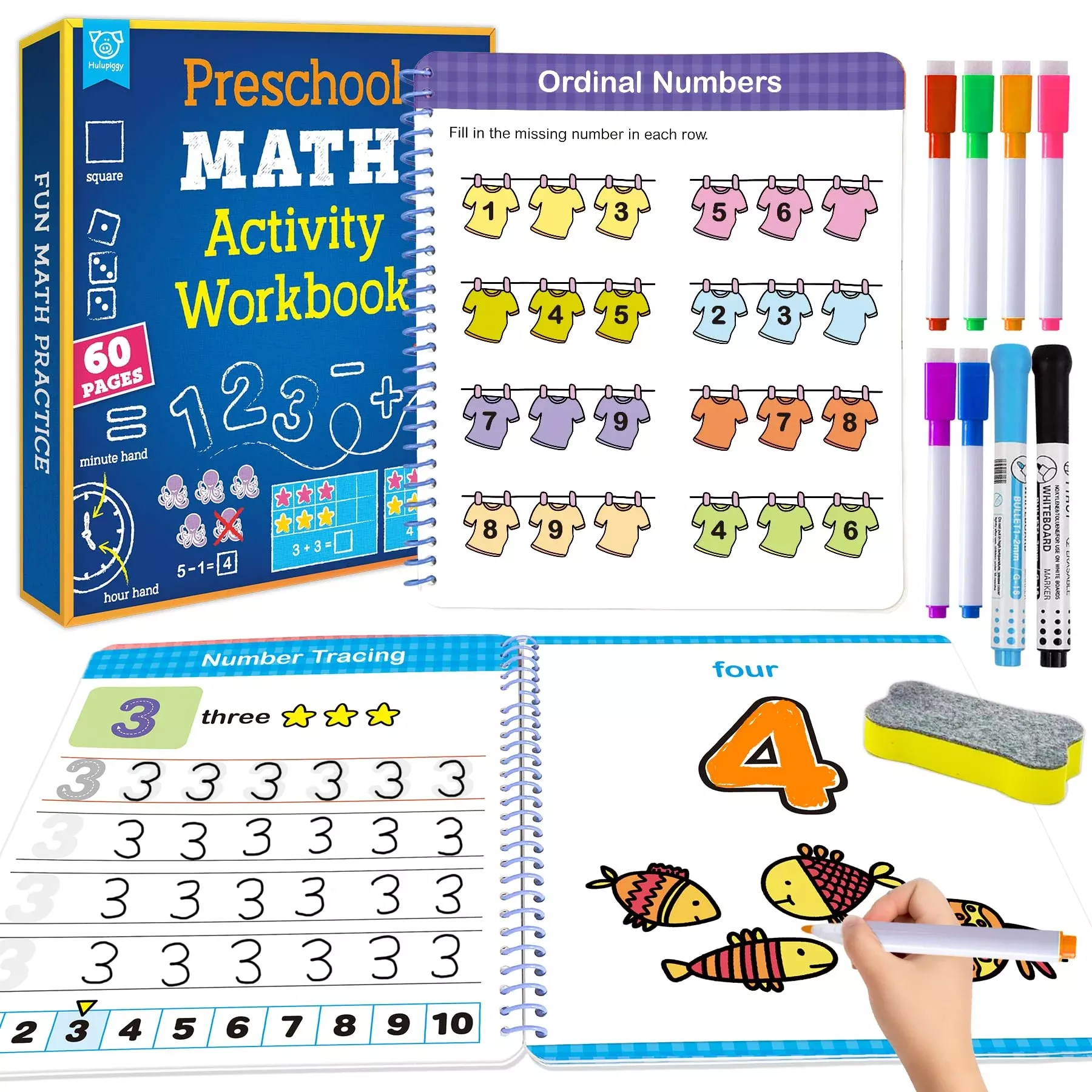 Hulupiggy Montessori Learning Kit for Toddlers, Blue, 60 Pages
