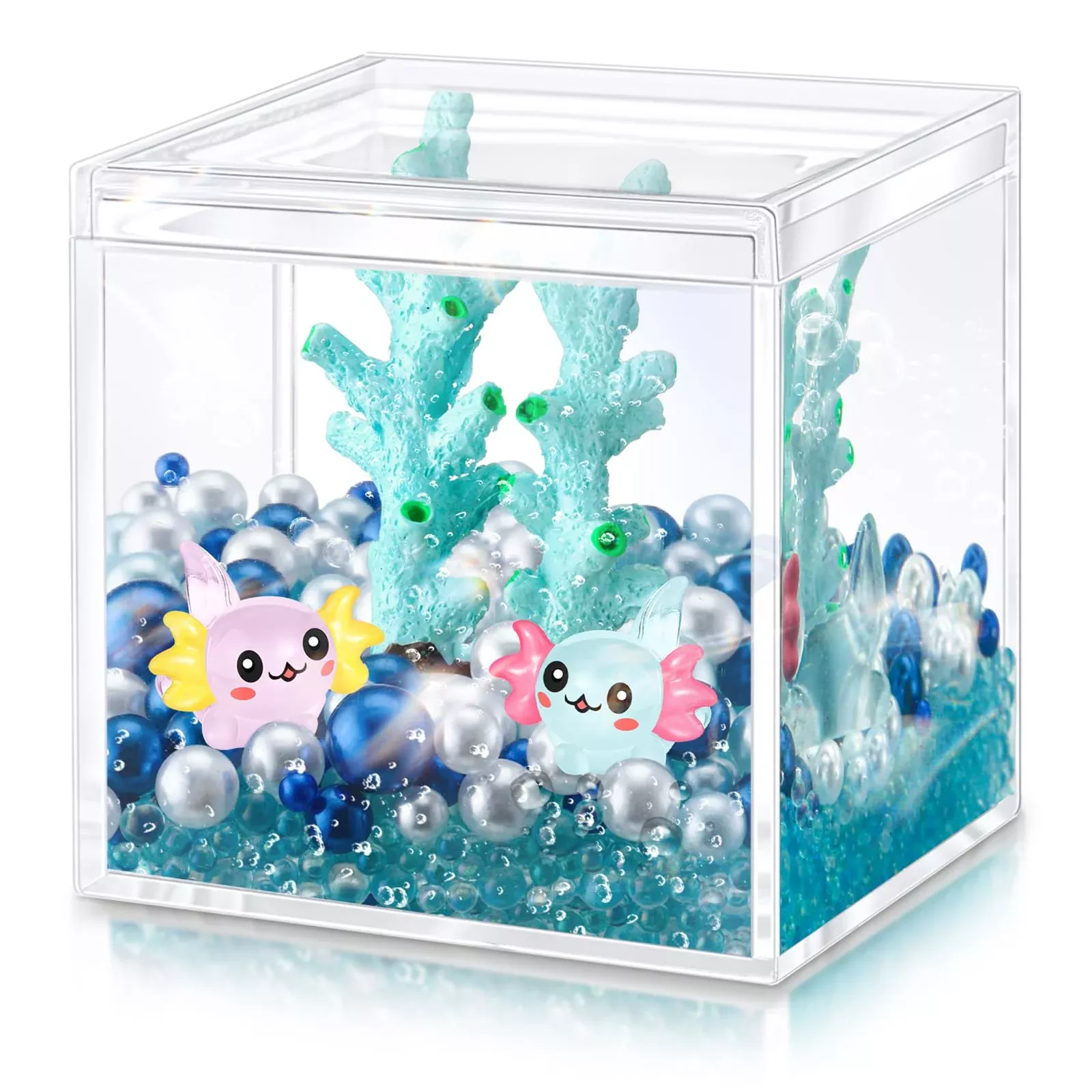 HyDren Axolotl DIY Aquarium Kit - Acrylic Box, Lake Blue, 5 pcs
