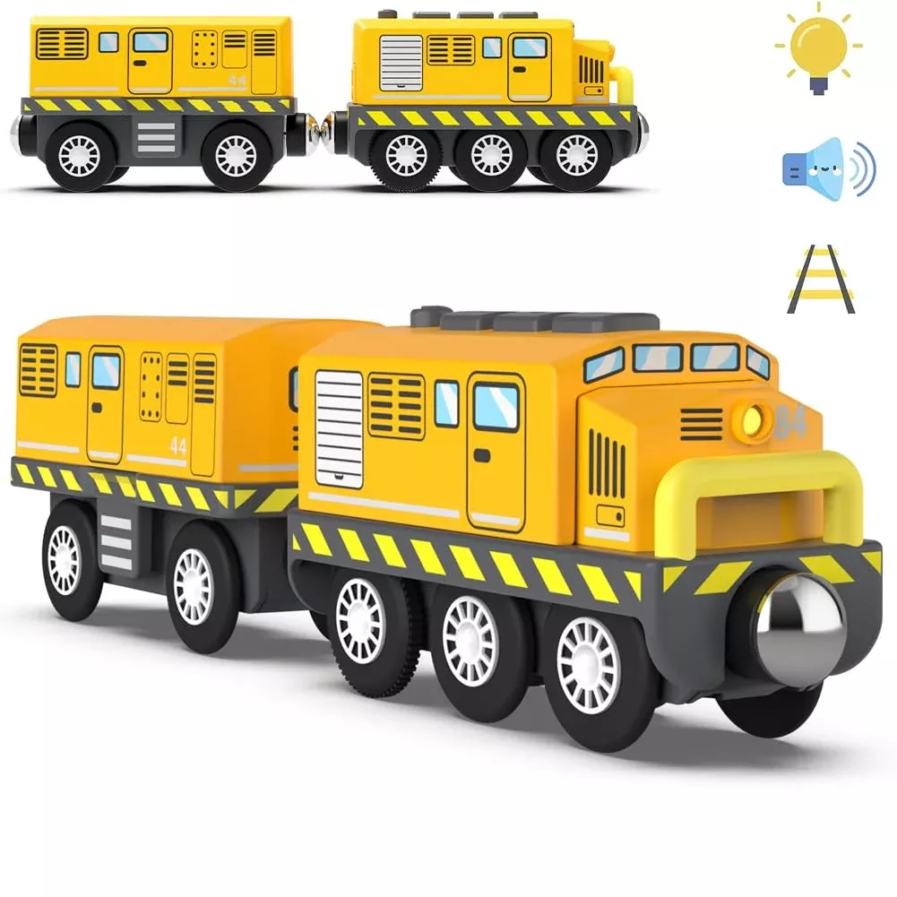 HYPERLIVING Battery Operated Train Set for Wooden Tracks, Yellow