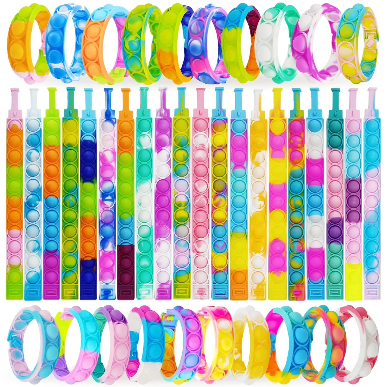 IERKEIE Pop Fidget Bracelet 120 PCS Multicolor Silicone 9.3 Inch