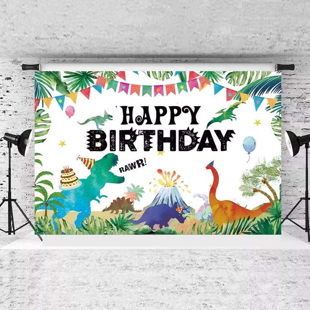 IIILUYOT Dinosaur Birthday Backdrop, 6' x 3.5', Polyester