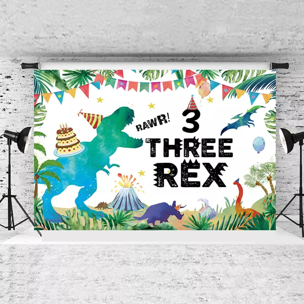 IIILUYOT Funny Dinosaur Birthday Backdrop 6x3.5ft 3rd