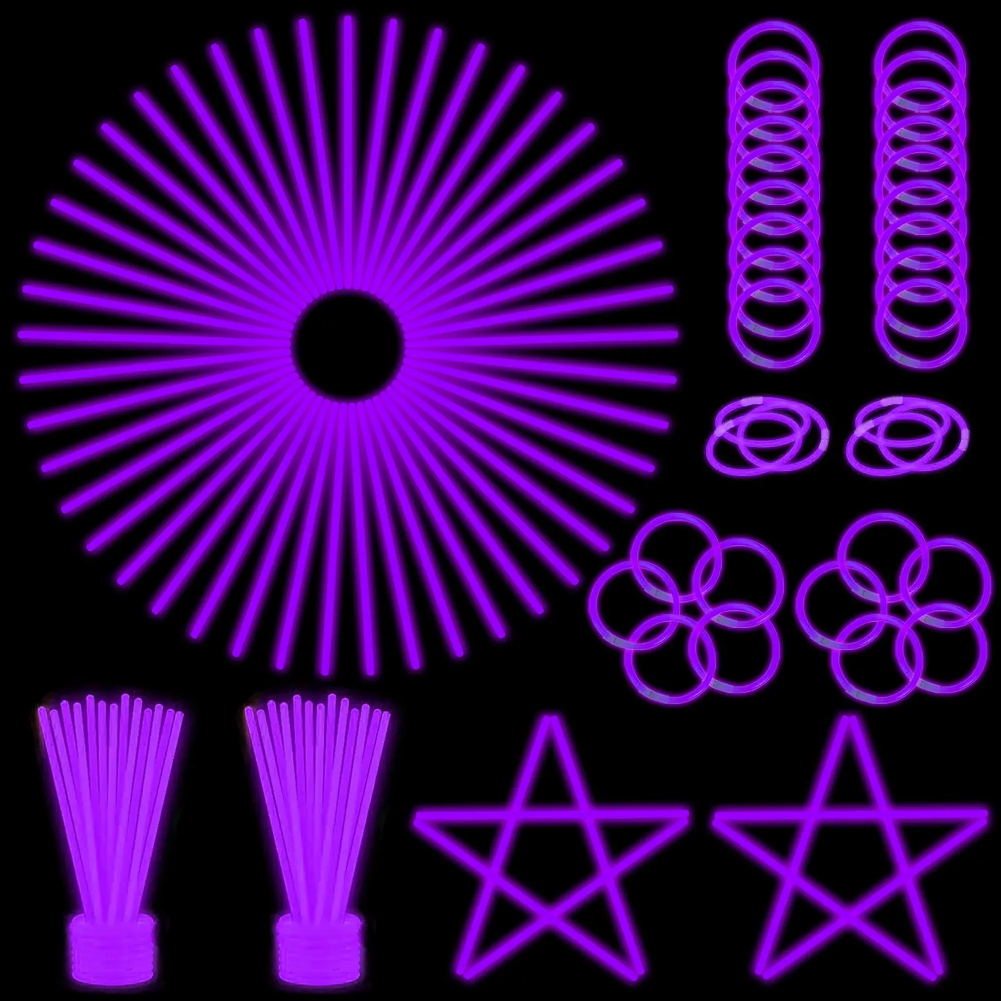 ILHSTY Glow Sticks 8in Purple Bulk Set - 100 Non-Toxic