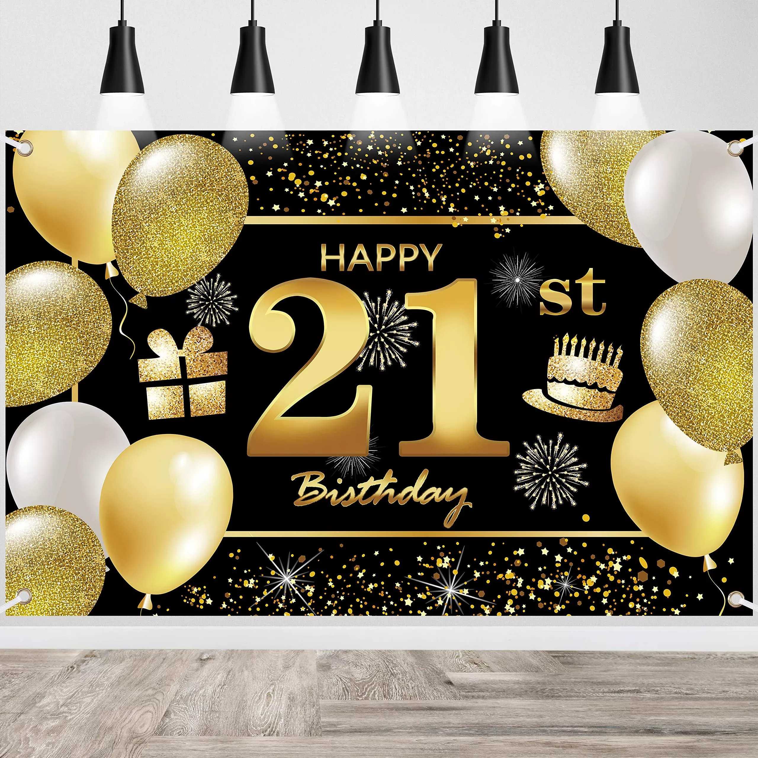 IMISI 21st Birthday Banner - Black Polyester Decorations for Men's Bir