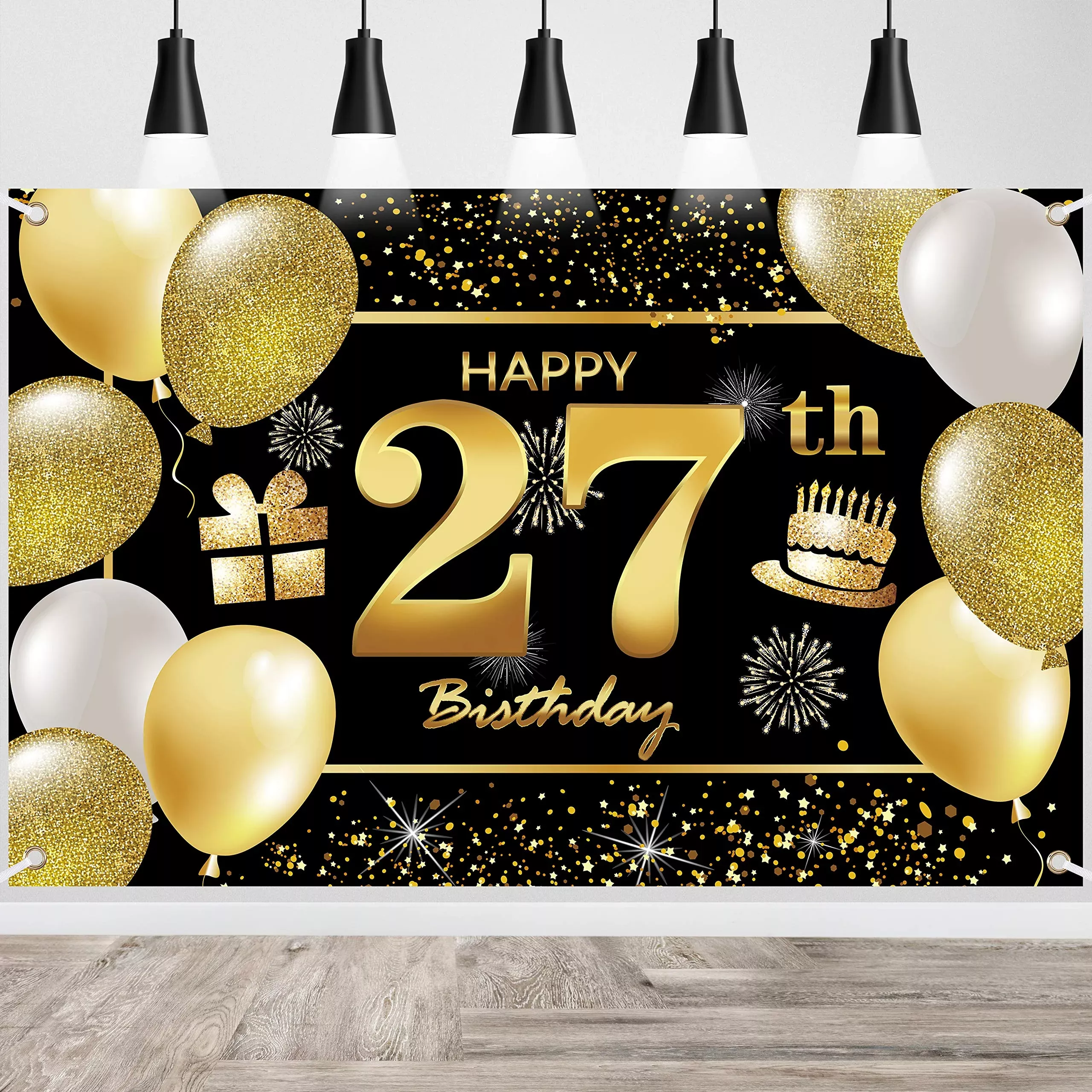 IMISI 27th Birthday Banner - Black Polyester Decorations for Men’s Bir
