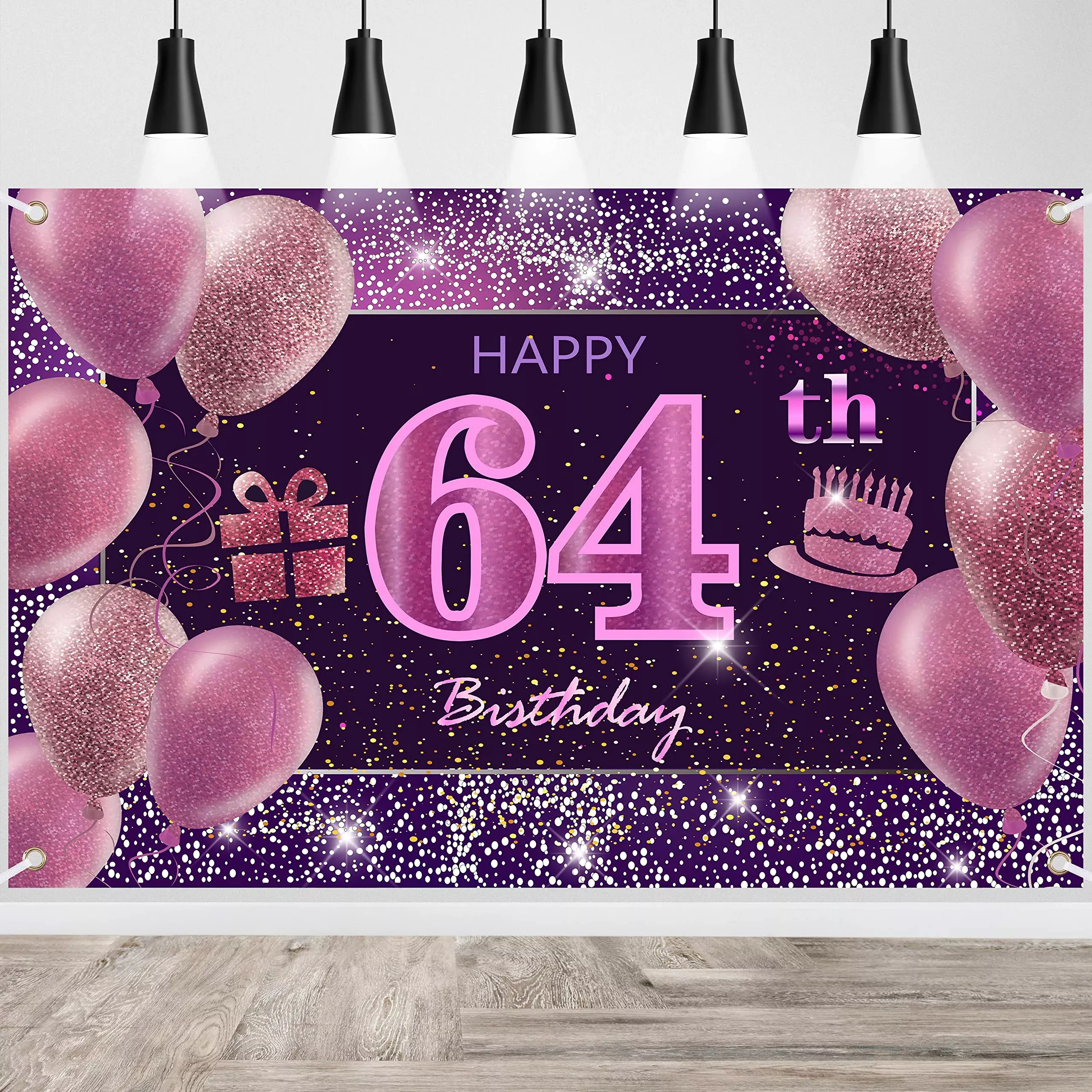 IMISI 64th Birthday Decorations - Pink Happy Birthday Banner, Polyeste