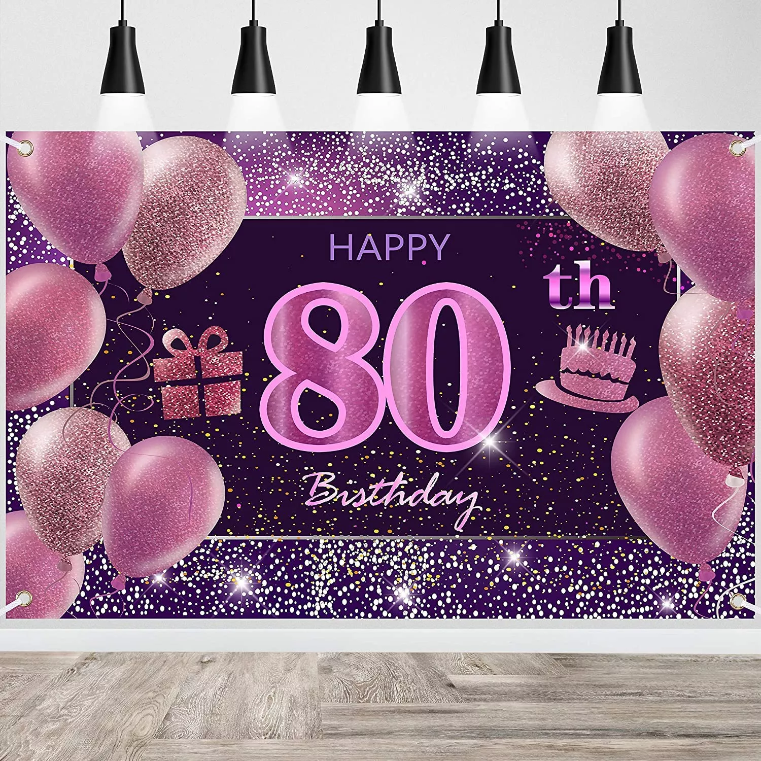 IMISI 80th Birthday Decorations - Pink Polyester Happy Birthday Banner