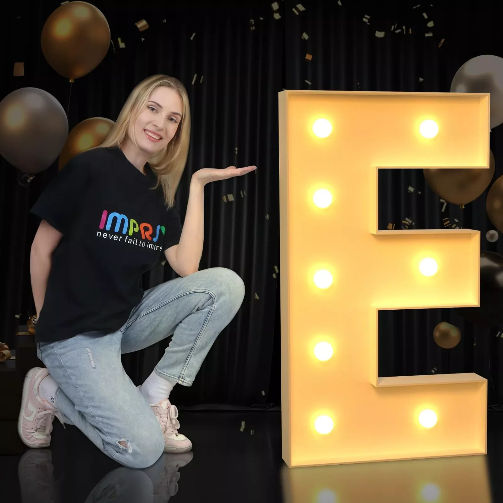 imprsv 3 ft Light Up Marquee Letter E for Parties and Events