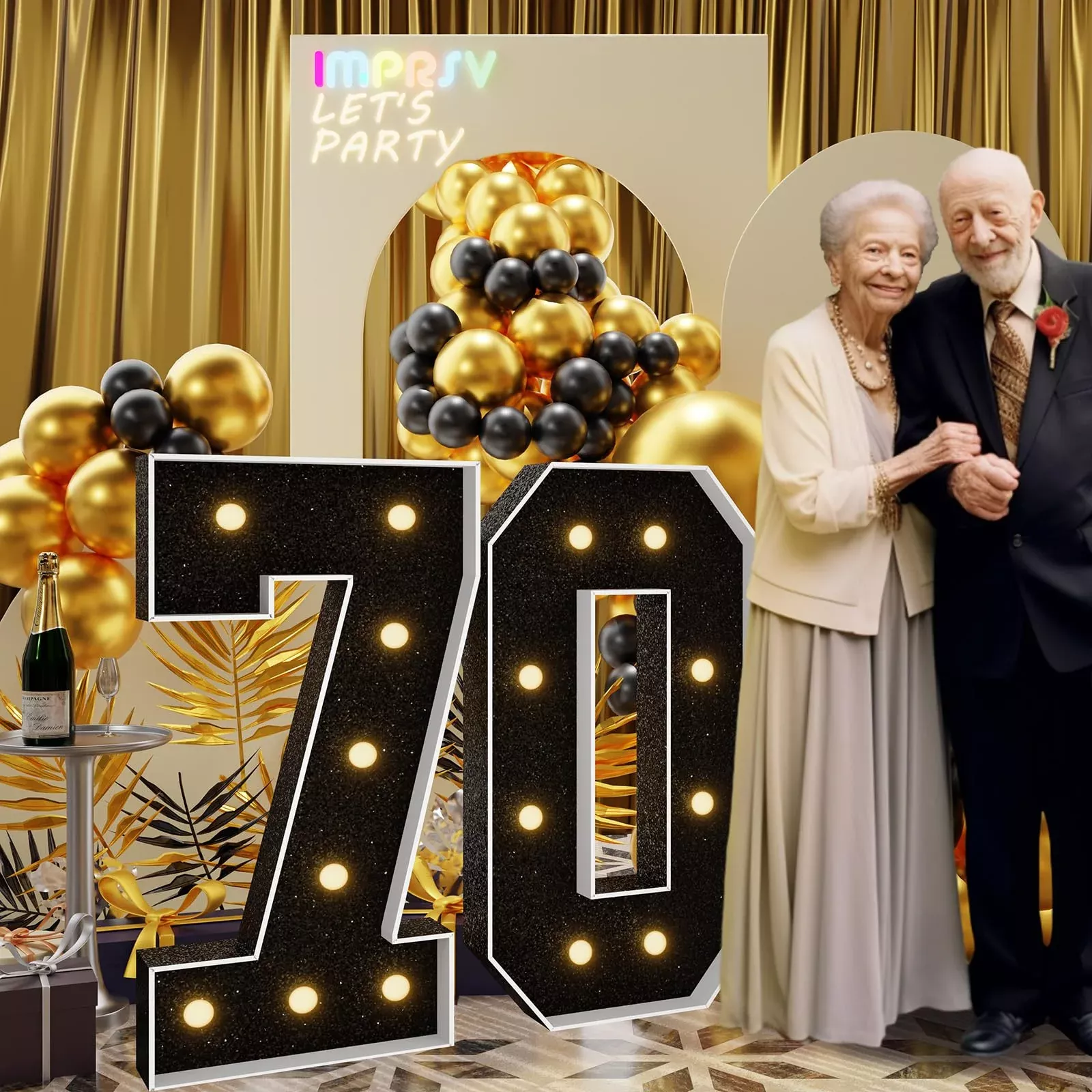 Imprsv 3Ft Black 70Th-Birthday Decorations Numbers: 70Th Birthday Part