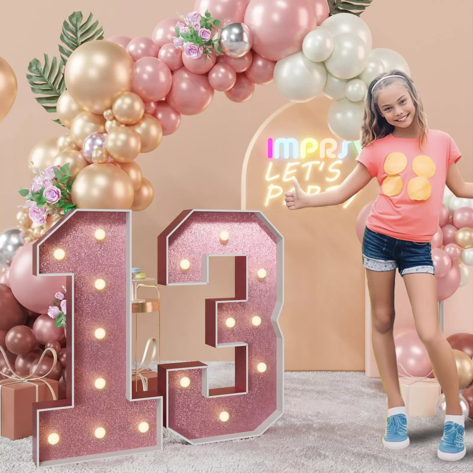 Imprsv 3Ft Rose-Gold 13Th-Birthday Decorations Numbers: 13Th Birthday
