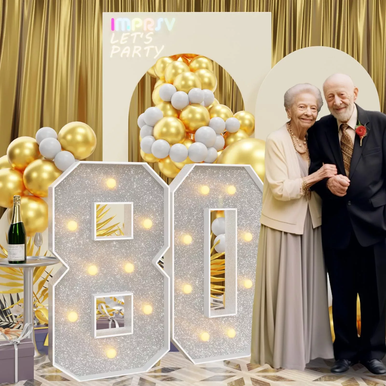 Imprsv 3Ft Silver 80Th-Birthday Decorations Numbers: 80Th Birthday Par