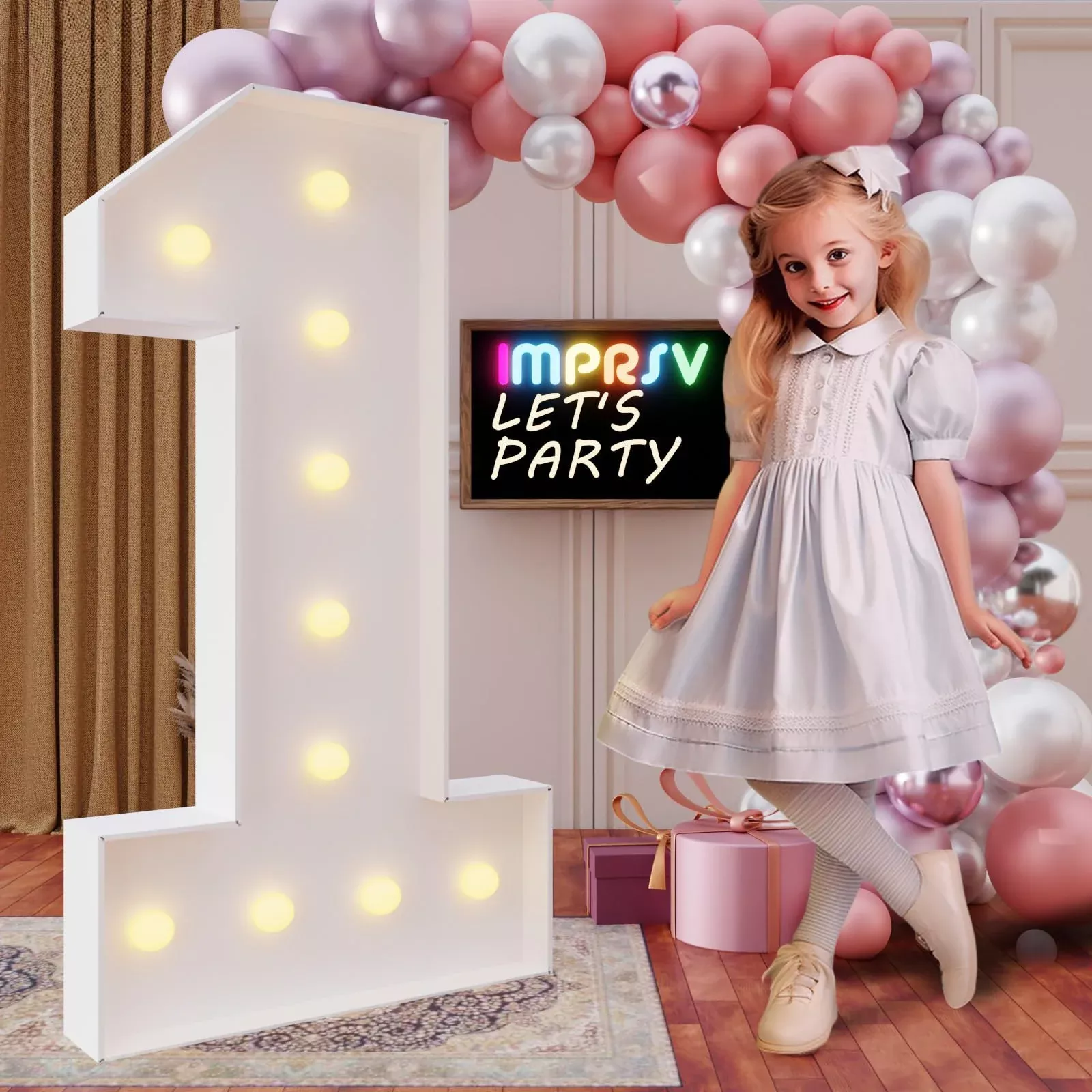 imprsv 4 ft Marquee Number 1 Light Up Foam Board Party Decoration