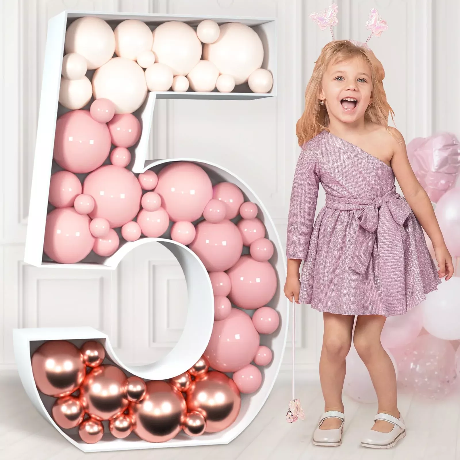 imprsv Balloon Mosaic Number Frame for Birthdays, 3 FT, Number 5