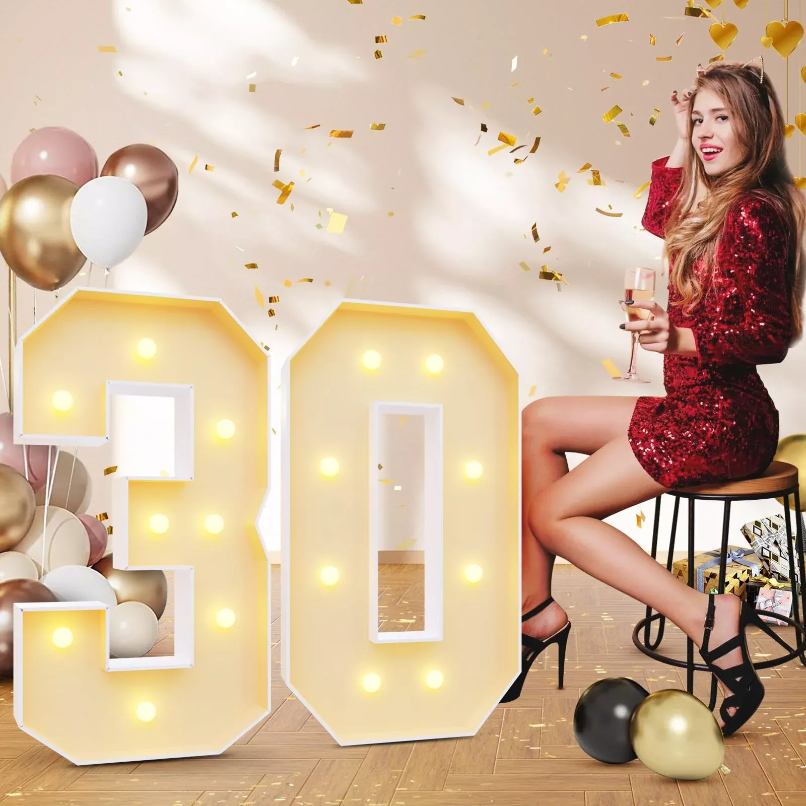 imprsv Birthday Numbers 30th Foam Board White 3ft Set with Bulbs