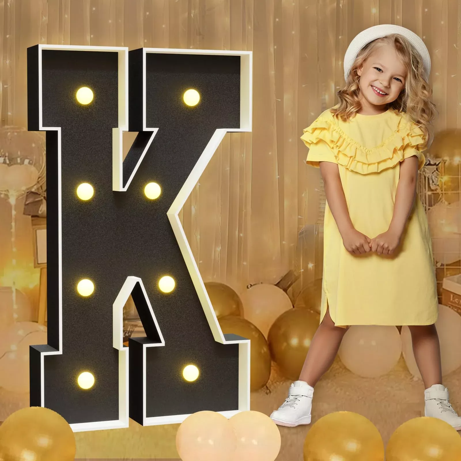 imprsv Black Marquee Letter K Decor for Parties, Easy to Install