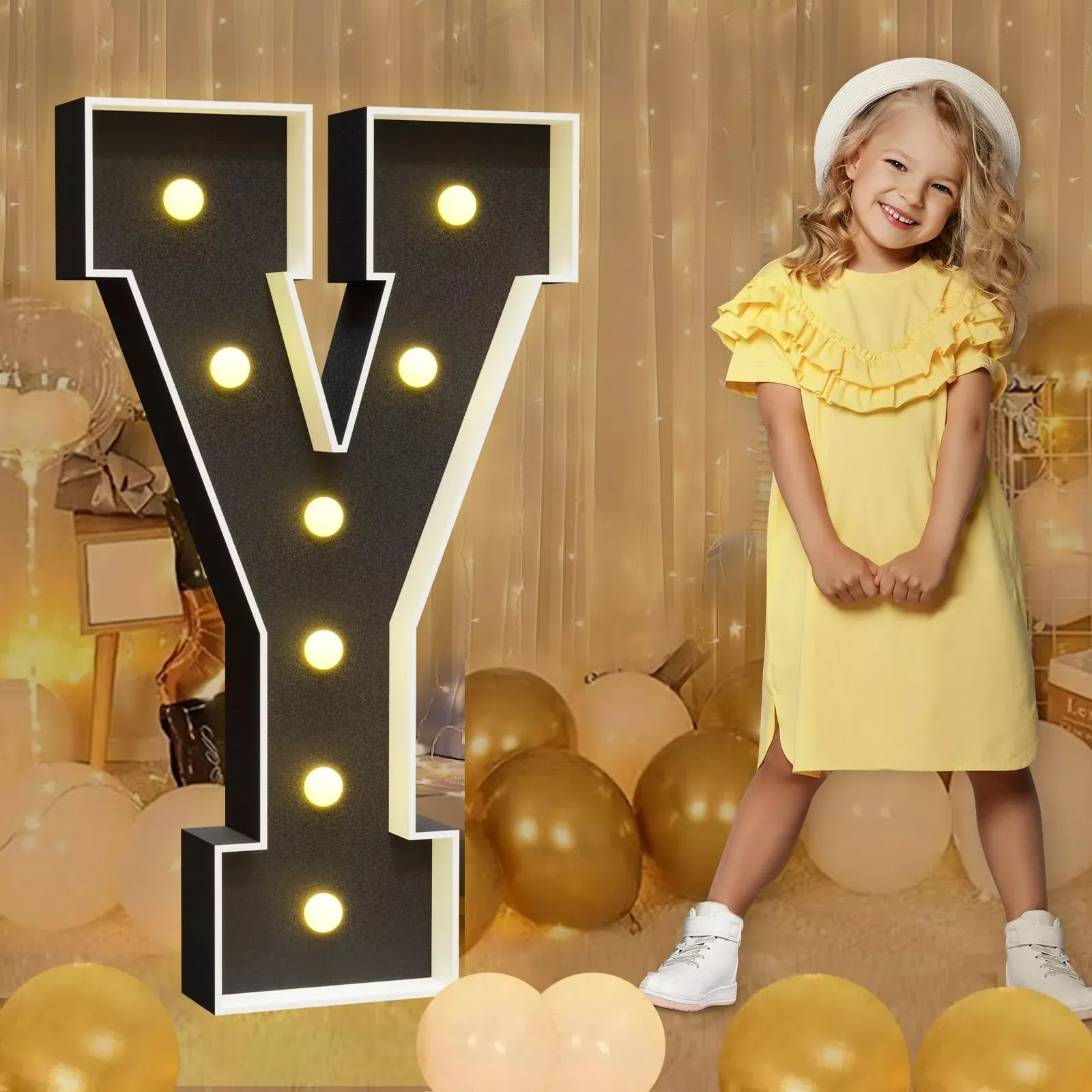 imprsv Black Marquee Letter Y Party Decor Light-Up Foam Frame