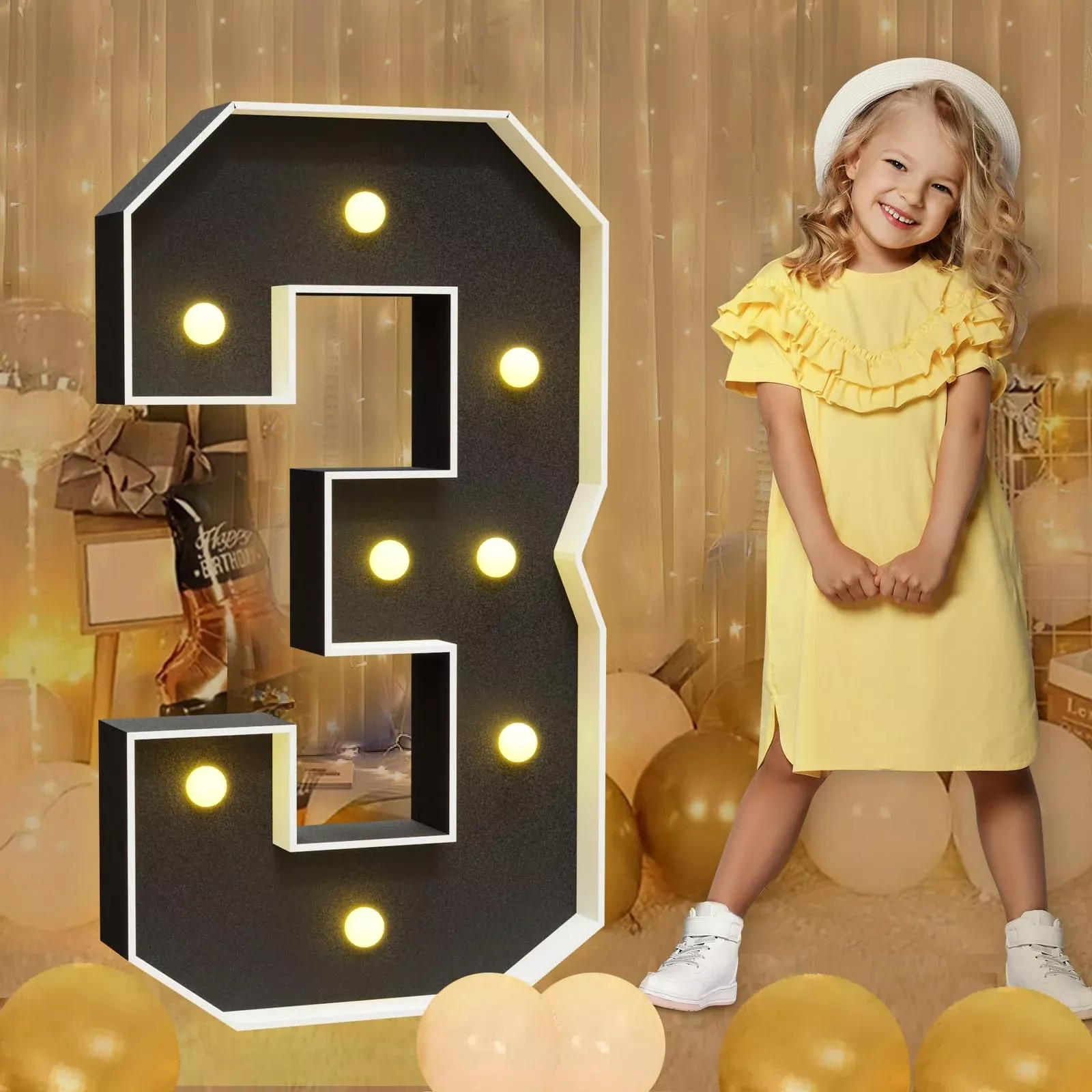 imprsv Black Marquee Numbers for Birthdays #3 Size Light-Up Decor