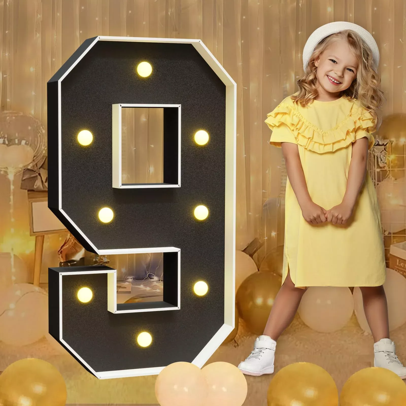 imprsv Black Marquee Numbers for Birthdays #9 Light-Up Decor