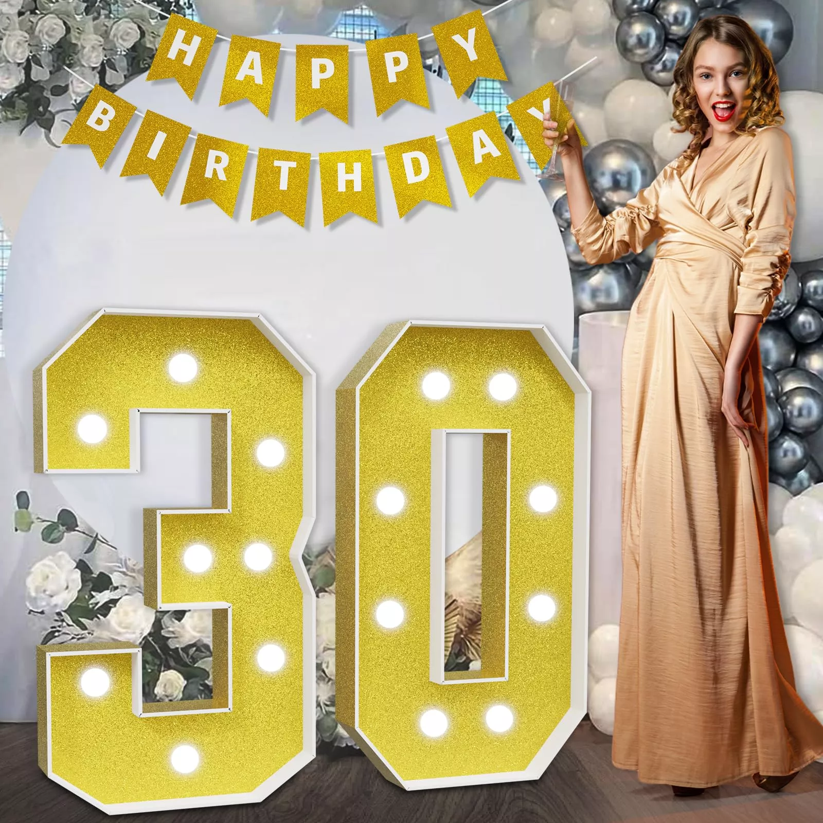 imprsv Gold Marquee Number 30 for Party Decorations, DIY Assembly