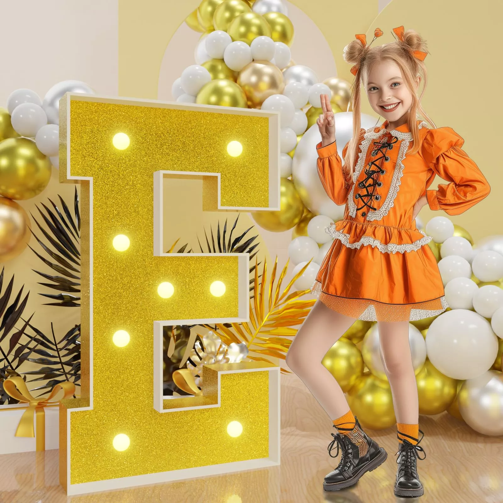 imprsv Golden Marquee Letter E Decor - Light Up Party Decoration