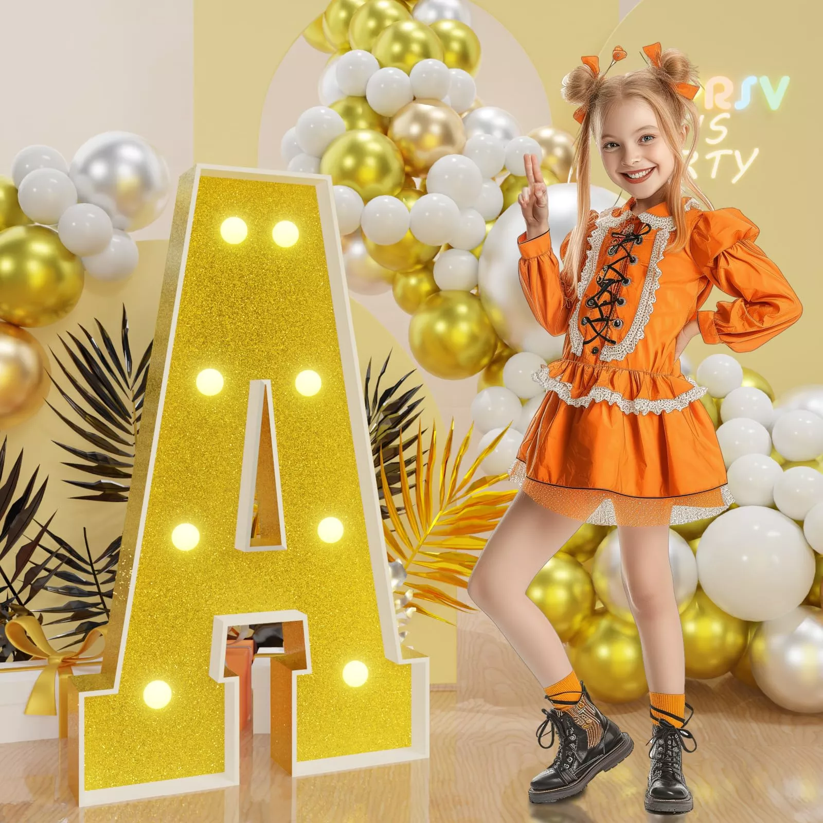 imprsv Golden Marquee Letter A for Party Decor - Easy Installation