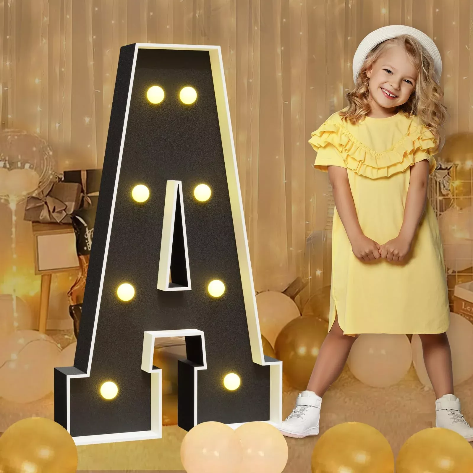 imprsv Marquee Light-Up Letter A, Black, 3 Feet Tall Party Decor