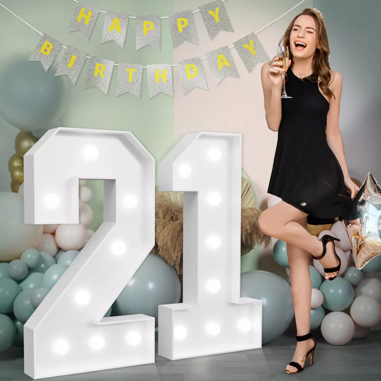imprsv Marquee Light Up Numbers for 21st Birthday, White, Size: