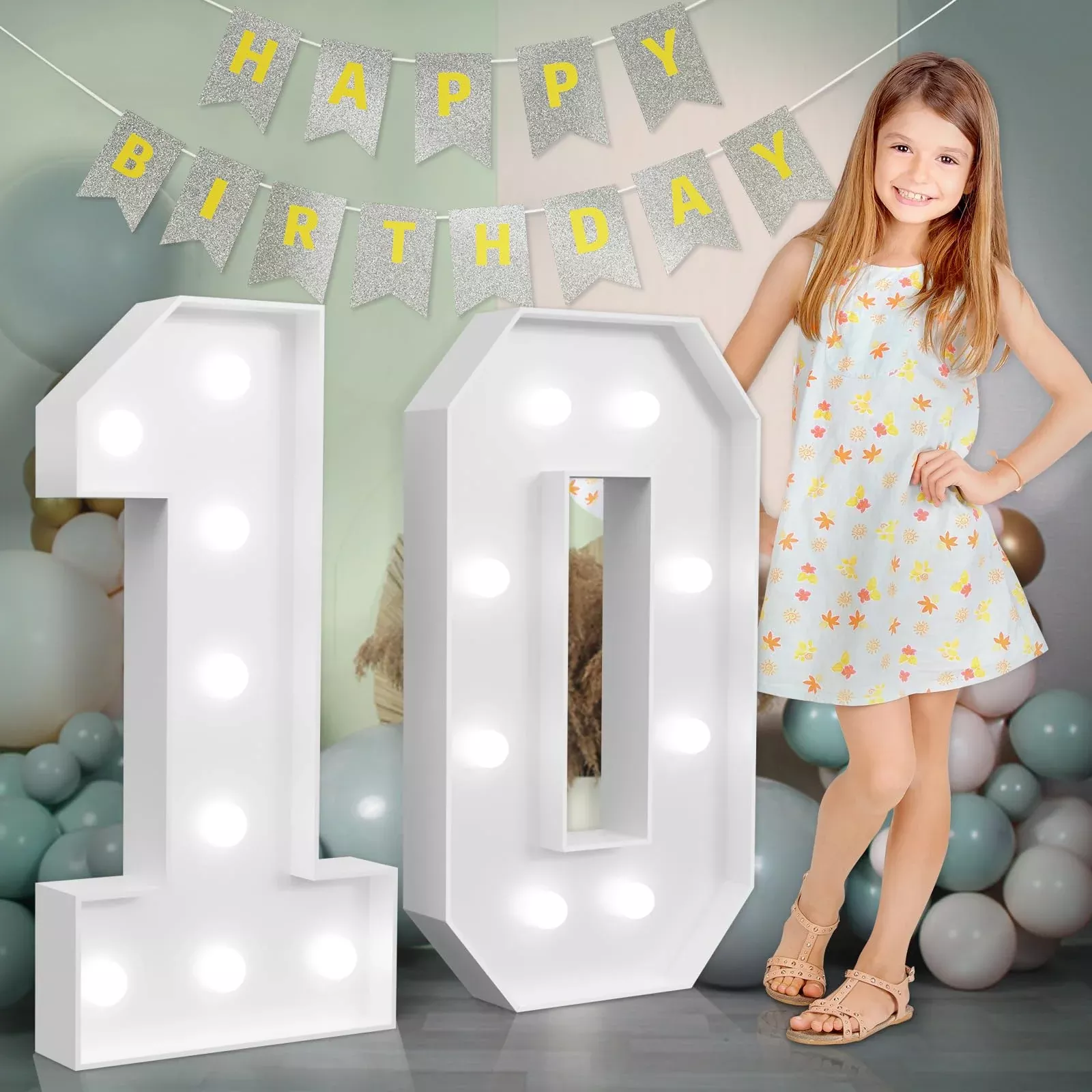 imprsv Marquee Number 10 for Birthday or Anniversary, White