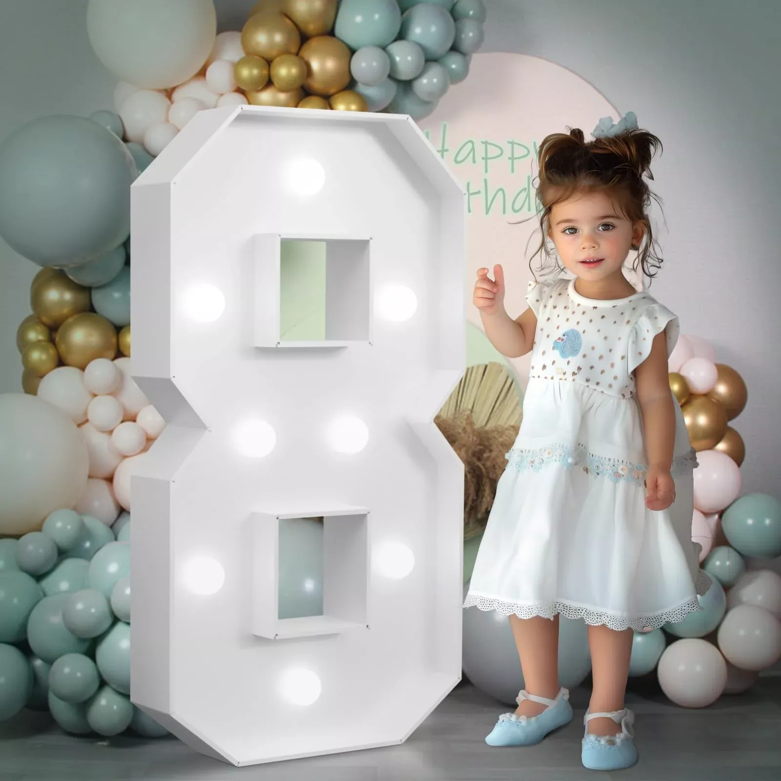 imprsv Marquee Number 8 Decoration - White Light-Up Birthday Sign