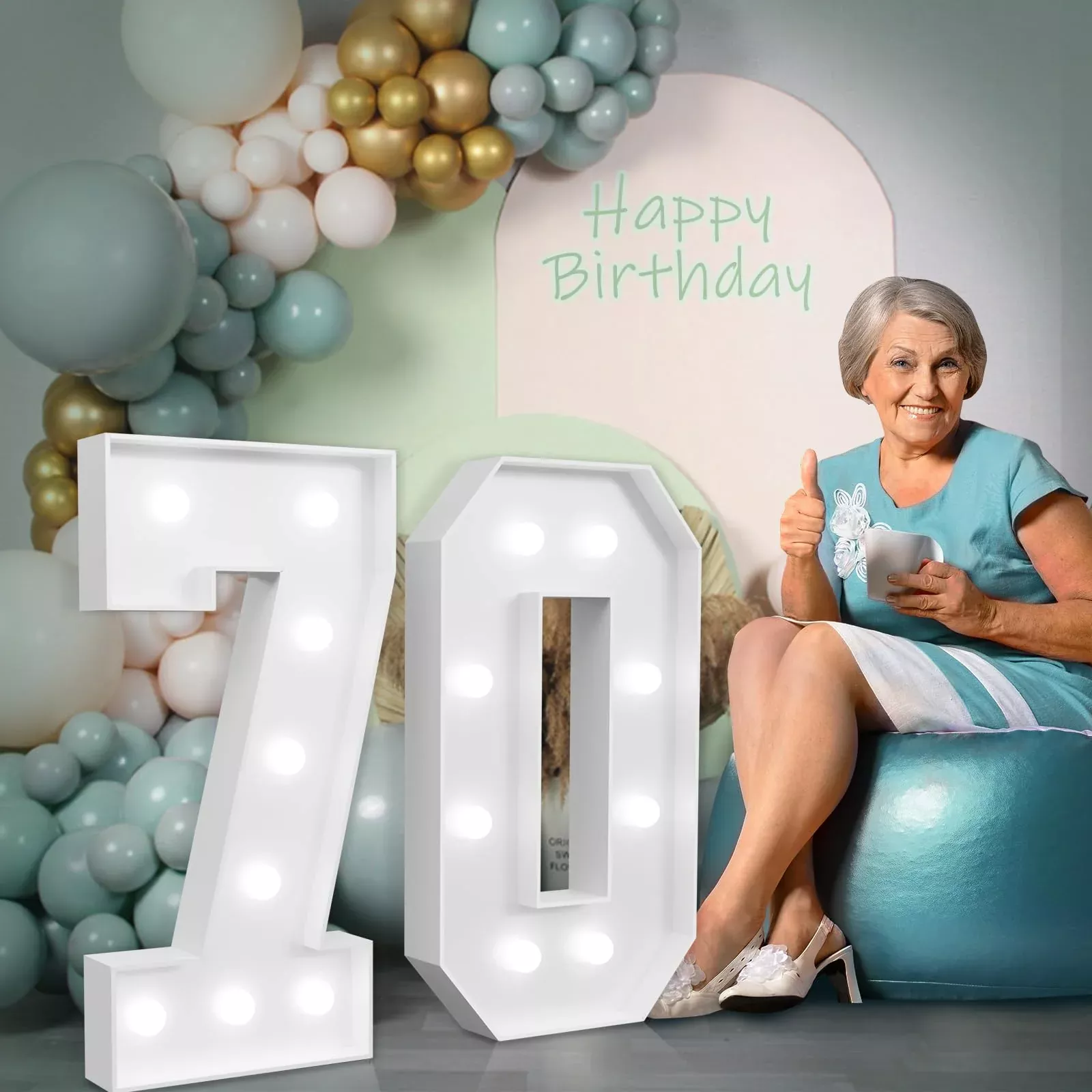 imprsv Marquee Numbers for 70th Birthday Decoration, White, Number 70