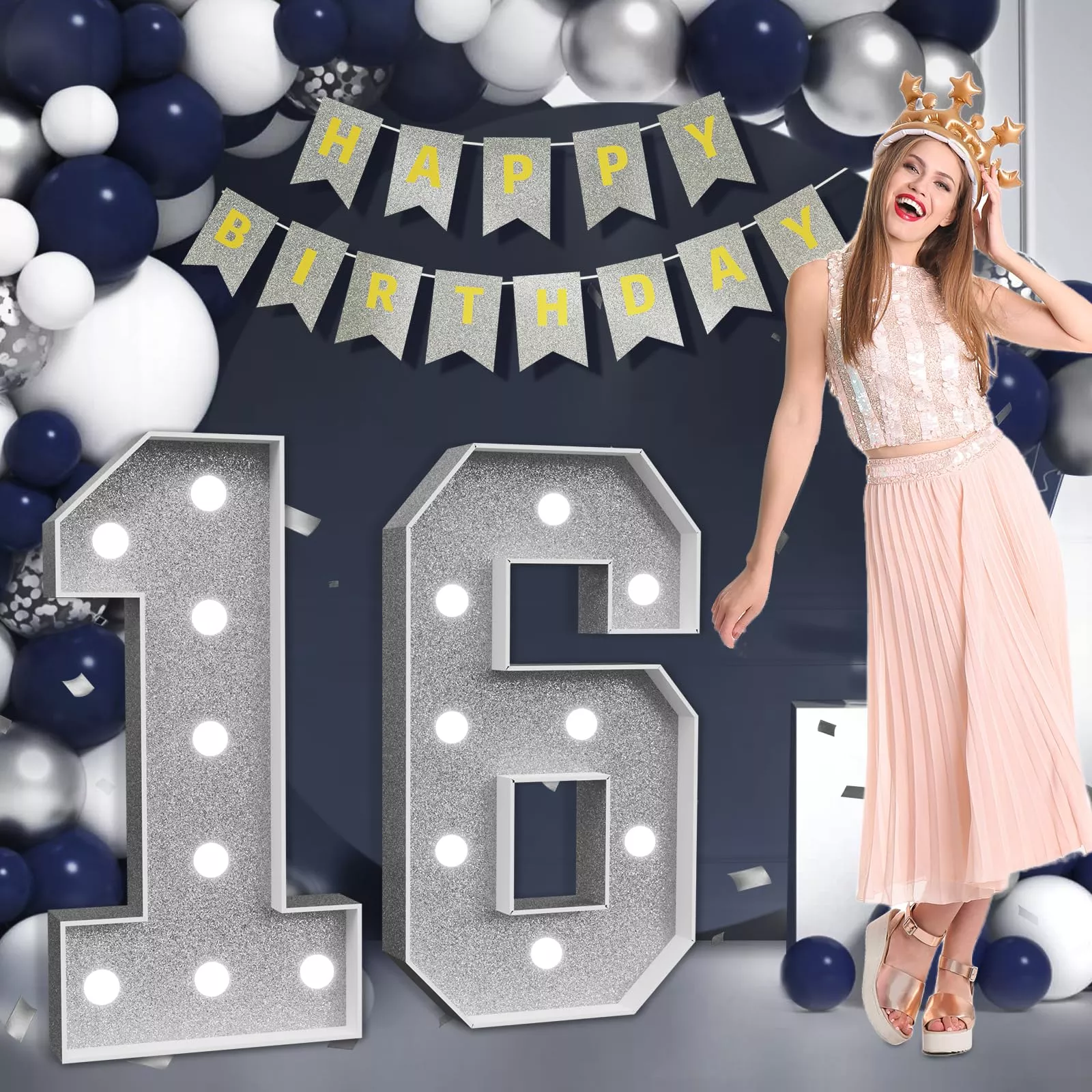 Imprsv Marquee Numbers Silver 16Th-Birthday Decorations: Large 3Ft Lig