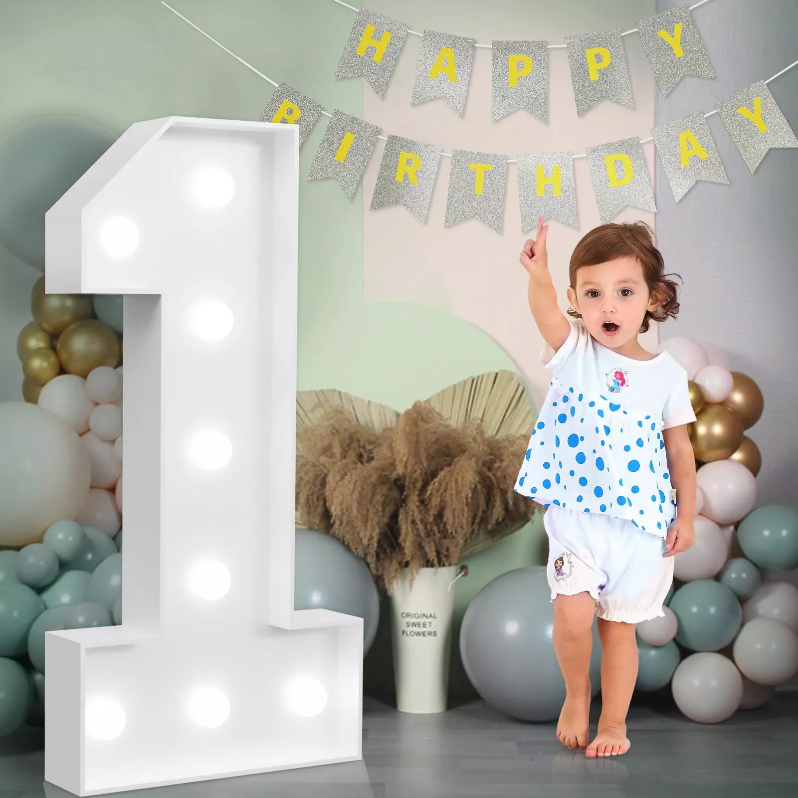 imprsv Number 1 Marquee Light Decoration - White, DIY Assembly