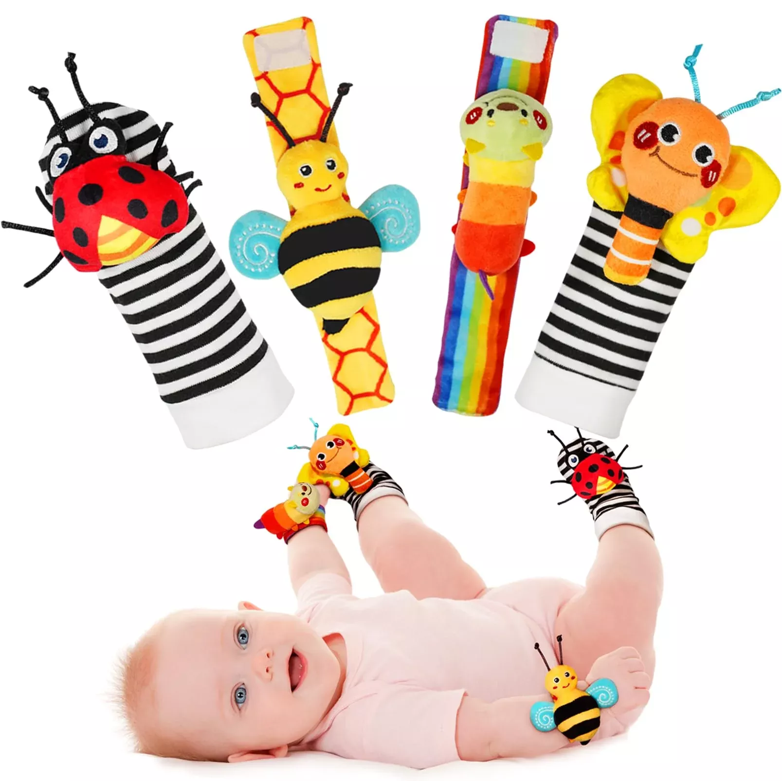 Infinno Rattle Socks Set for Babies, Warm Color, One Size Fits All