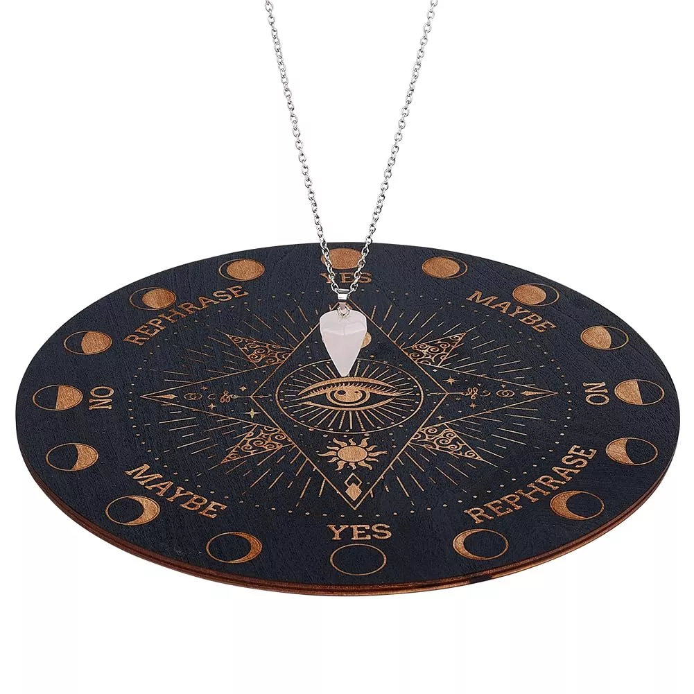 INFUNLY Witch Pendulum Board 7.9" Wooden Dowsing with Crystal Necklace
