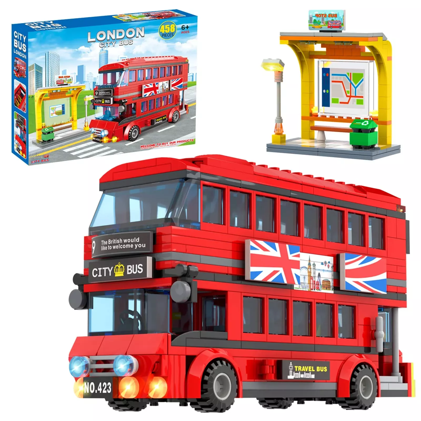 INRATELL London Bus Building Set, Classic Red, 458 Pieces, Ages 7