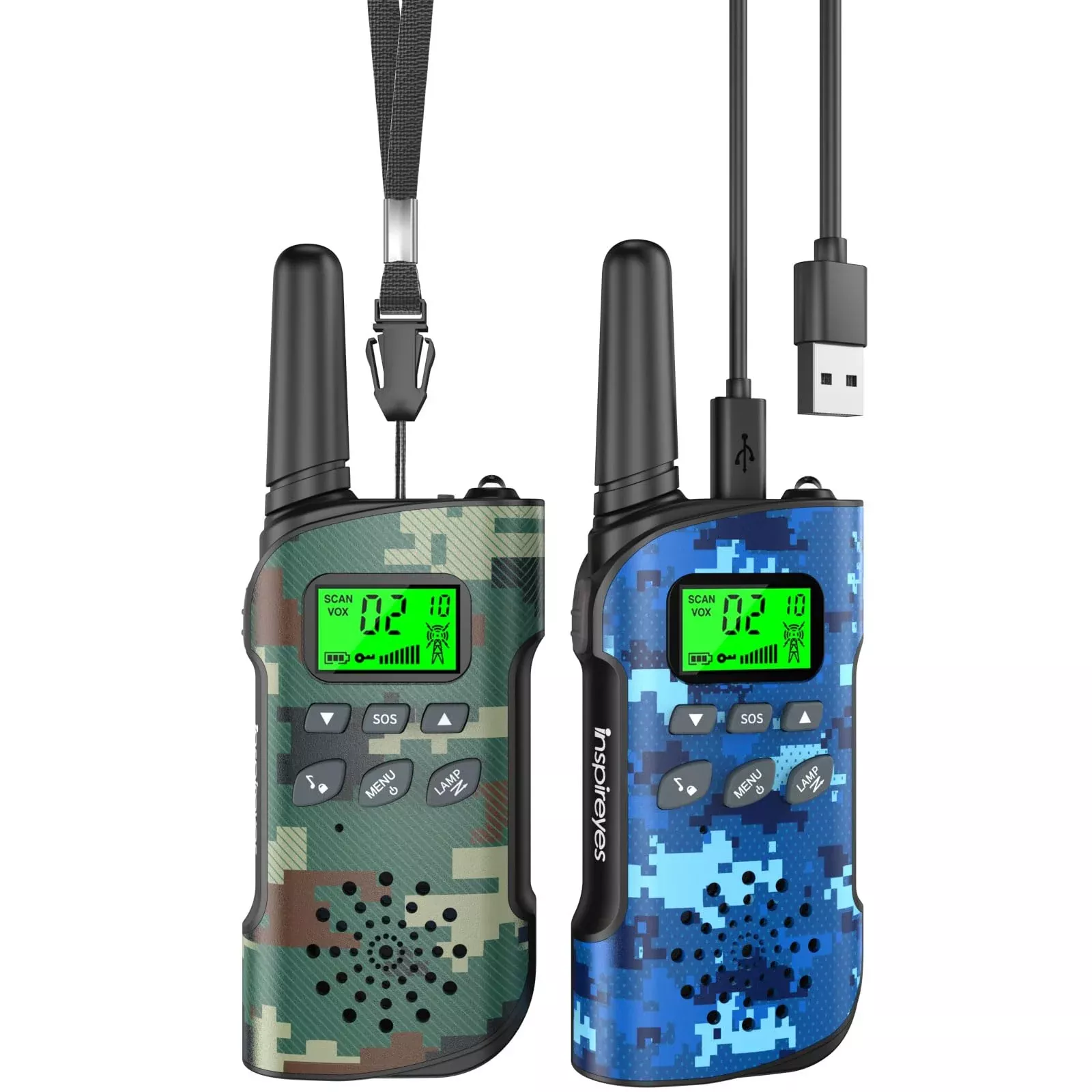 Inspireyes Walkie Talkies for Kids Rechargeable 2 Pack Pixel Camouflage