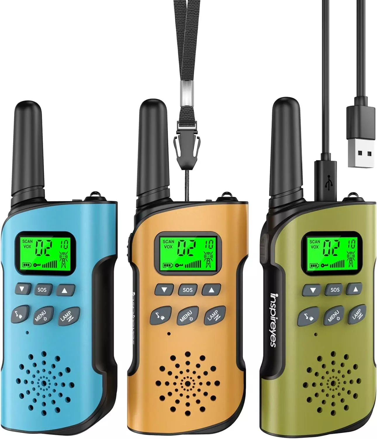 Inspireyes Walkie Talkies for Kids, Rechargeable, 3 Pack, Nature Explore