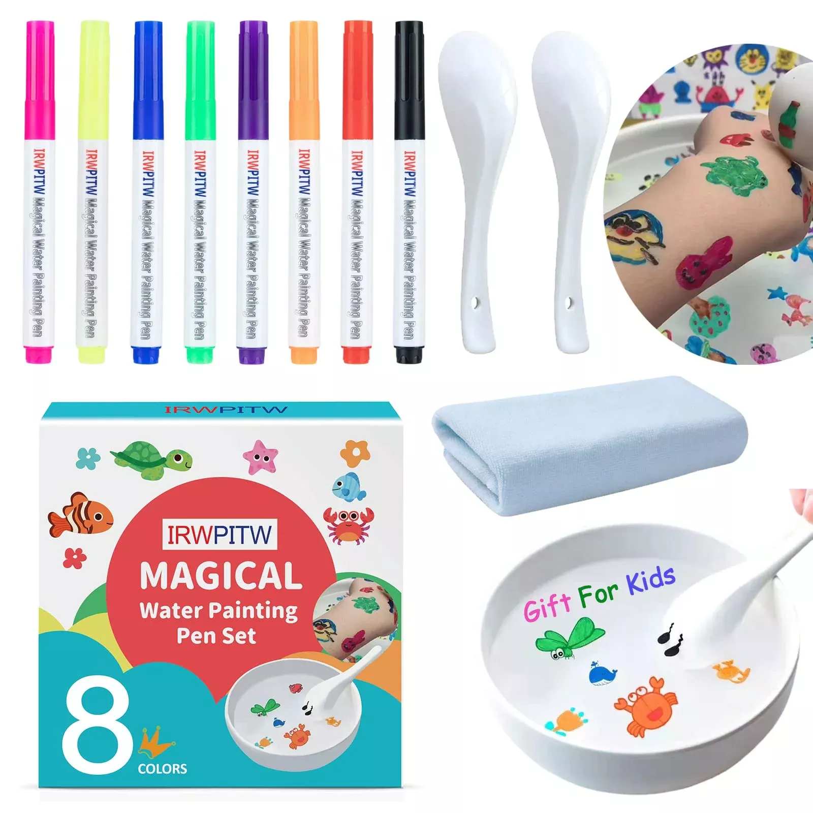 IRWPITW Water Painting Pen Set - 8 Colors, 8 Pens + 2