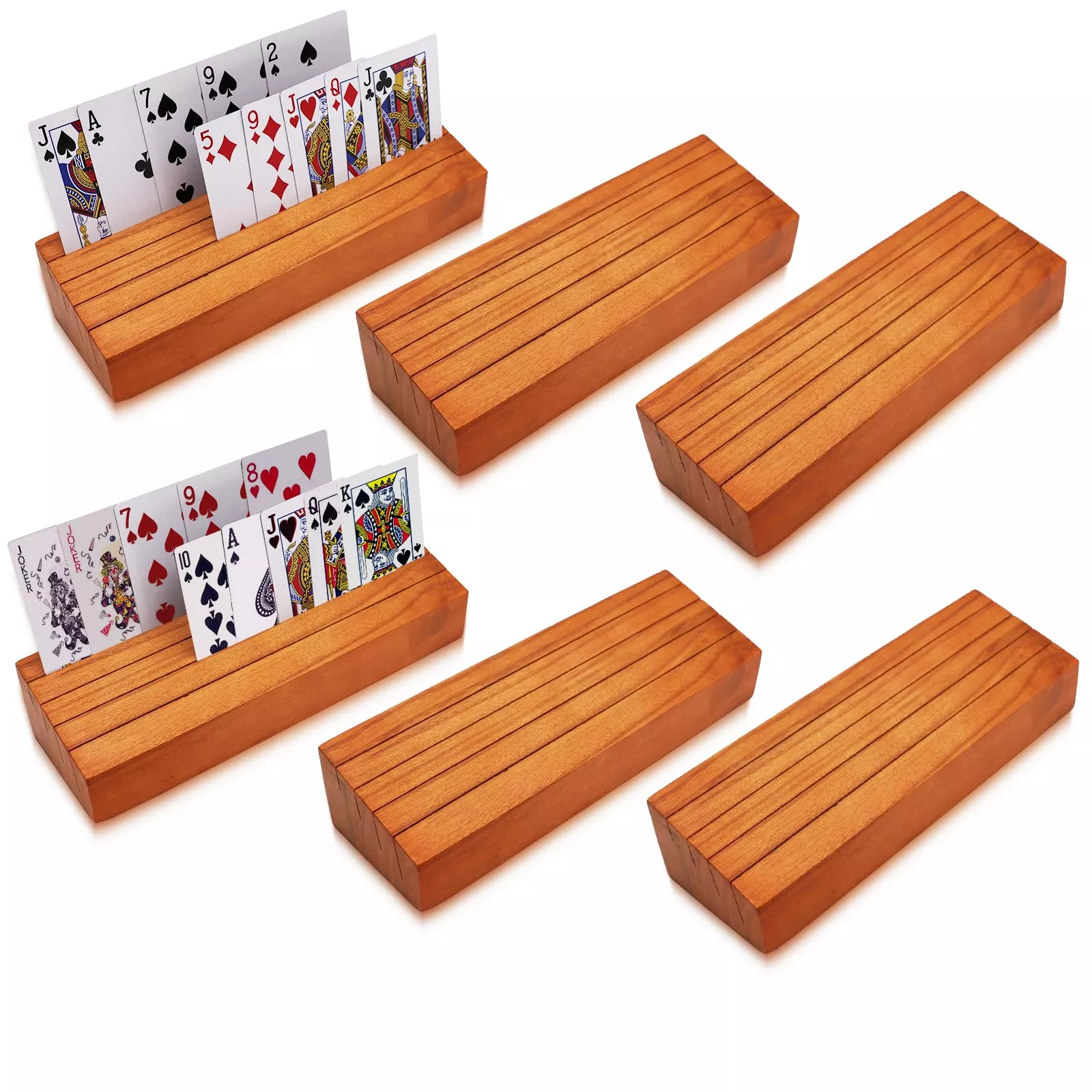 Iswabard Wooden Card Holders for Playing Cards, Orange, 6 Set, Medium