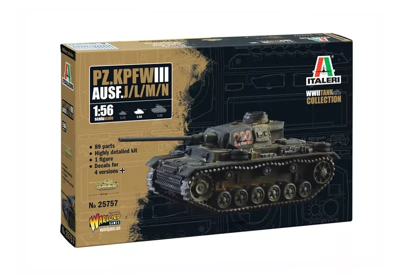 Italeri 25757 1/56 Panzer IIIJ/L/M/N Model Tank Kit