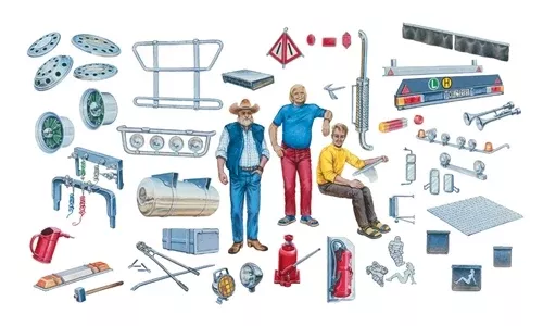 ITALERI 720 1/24 Truck Accessories with 3 Figures Model Kit