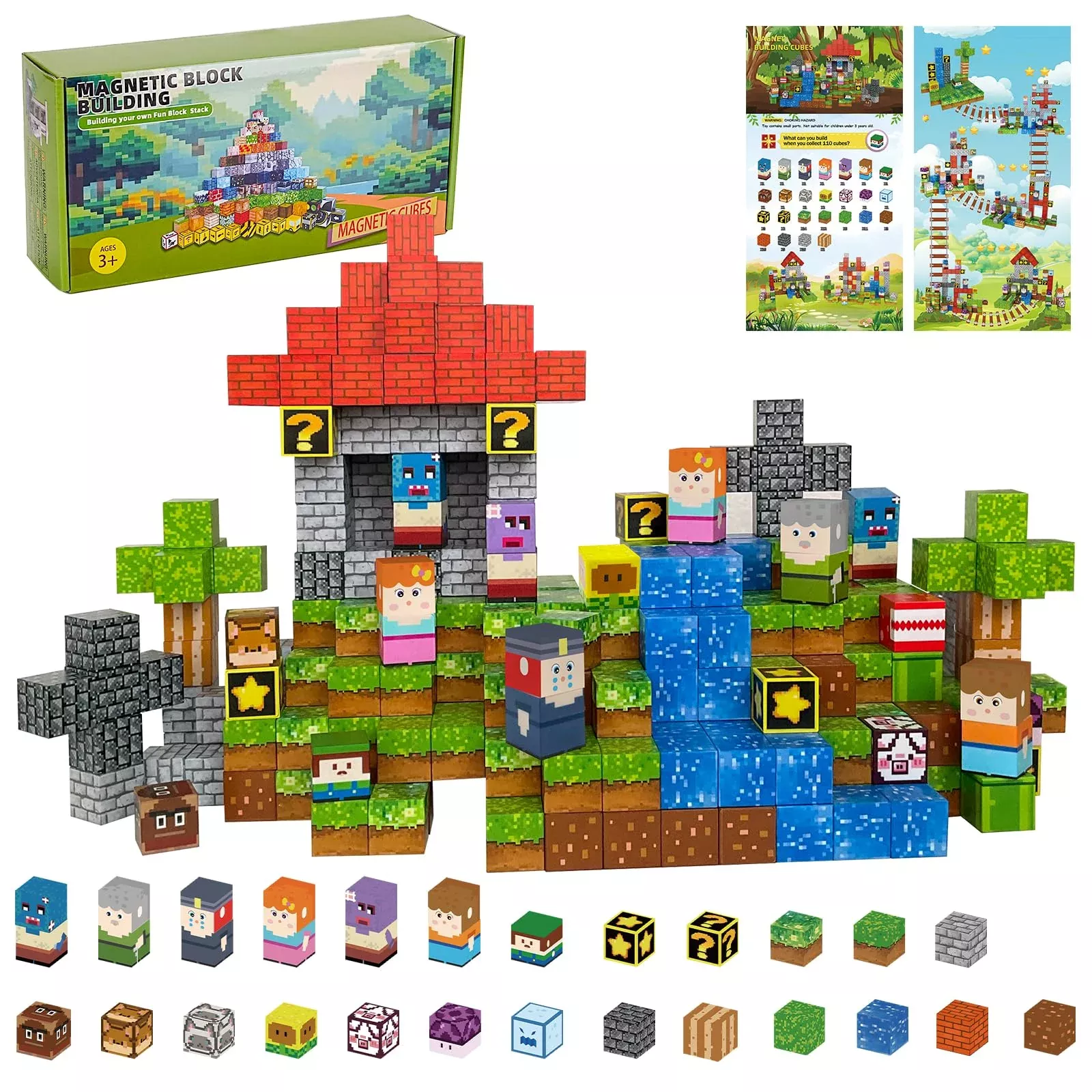 Itefdtutne Magnetic Blocks - 110Pcs Magnets Building Blocks World Set