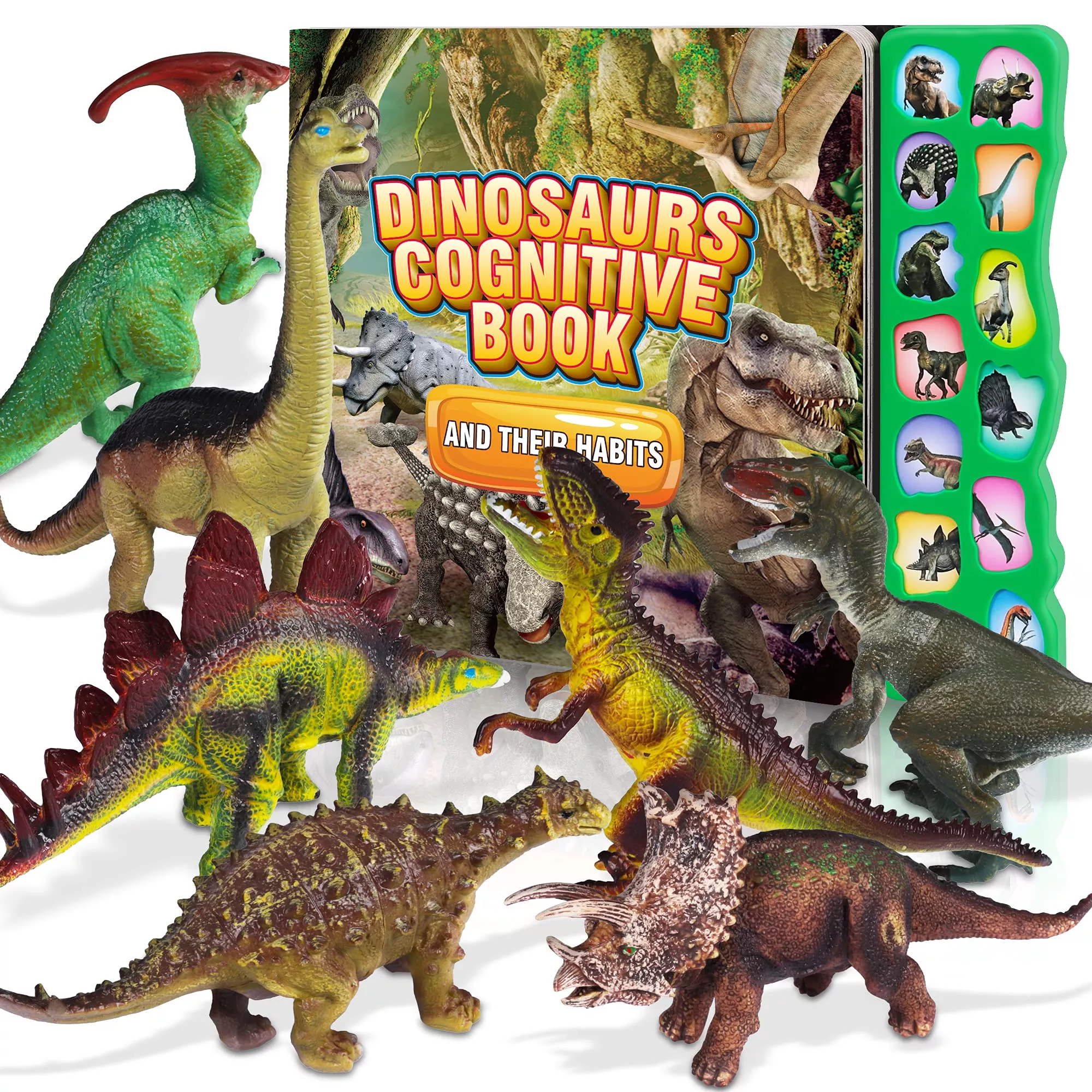 IVOXEX Dinosaur Toys Set with Sound Book, 12 Piece Multicolor Assortment